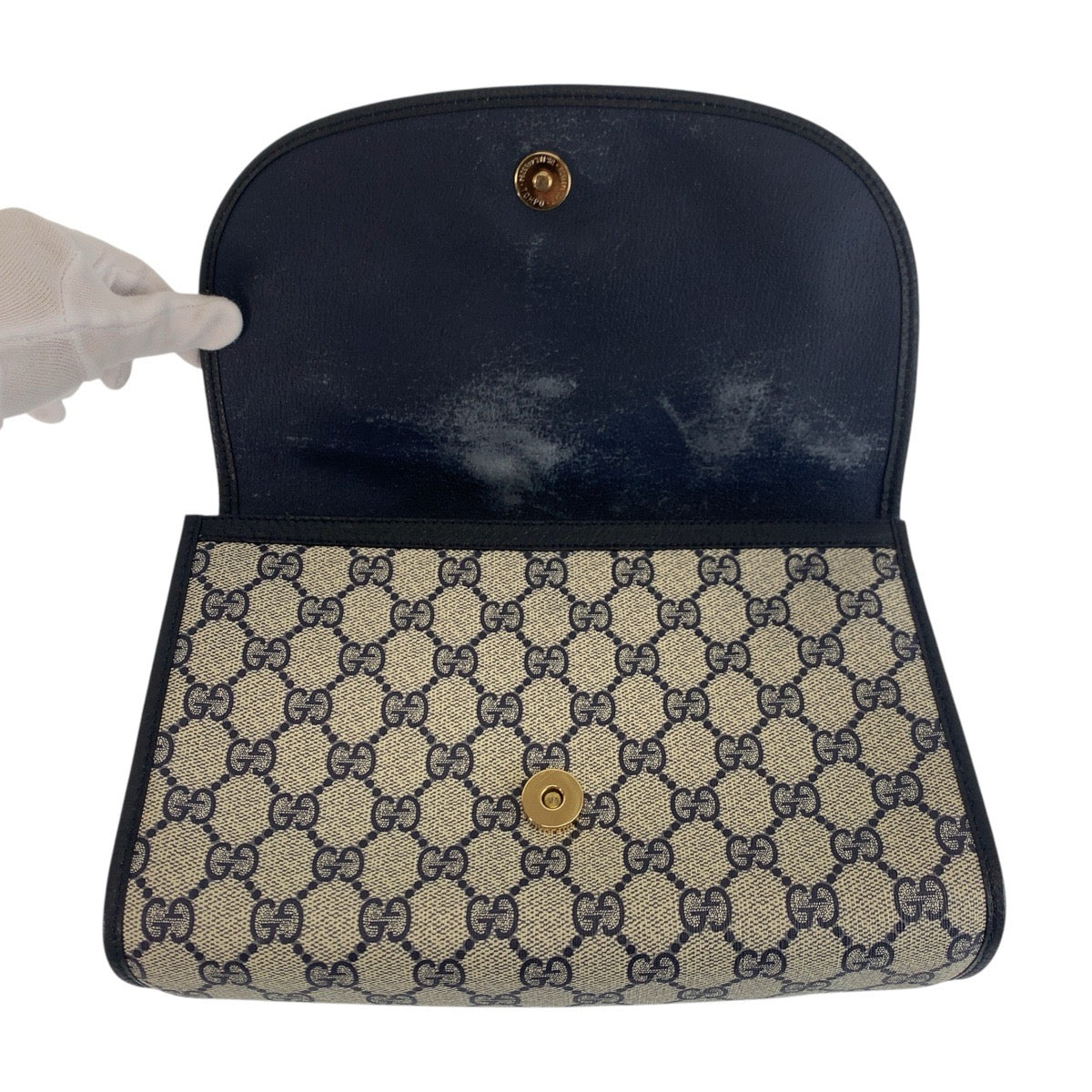 GUCCI Clutch bag 89 01 030 GG Supreme Canvas gray Sherry Line Old Gucci