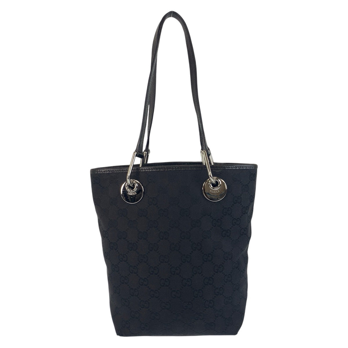 GUCCI Tote Bag 120840 GG canvas, leather Black SilverMetal Tote Bag Shoulder Bag Women Used
