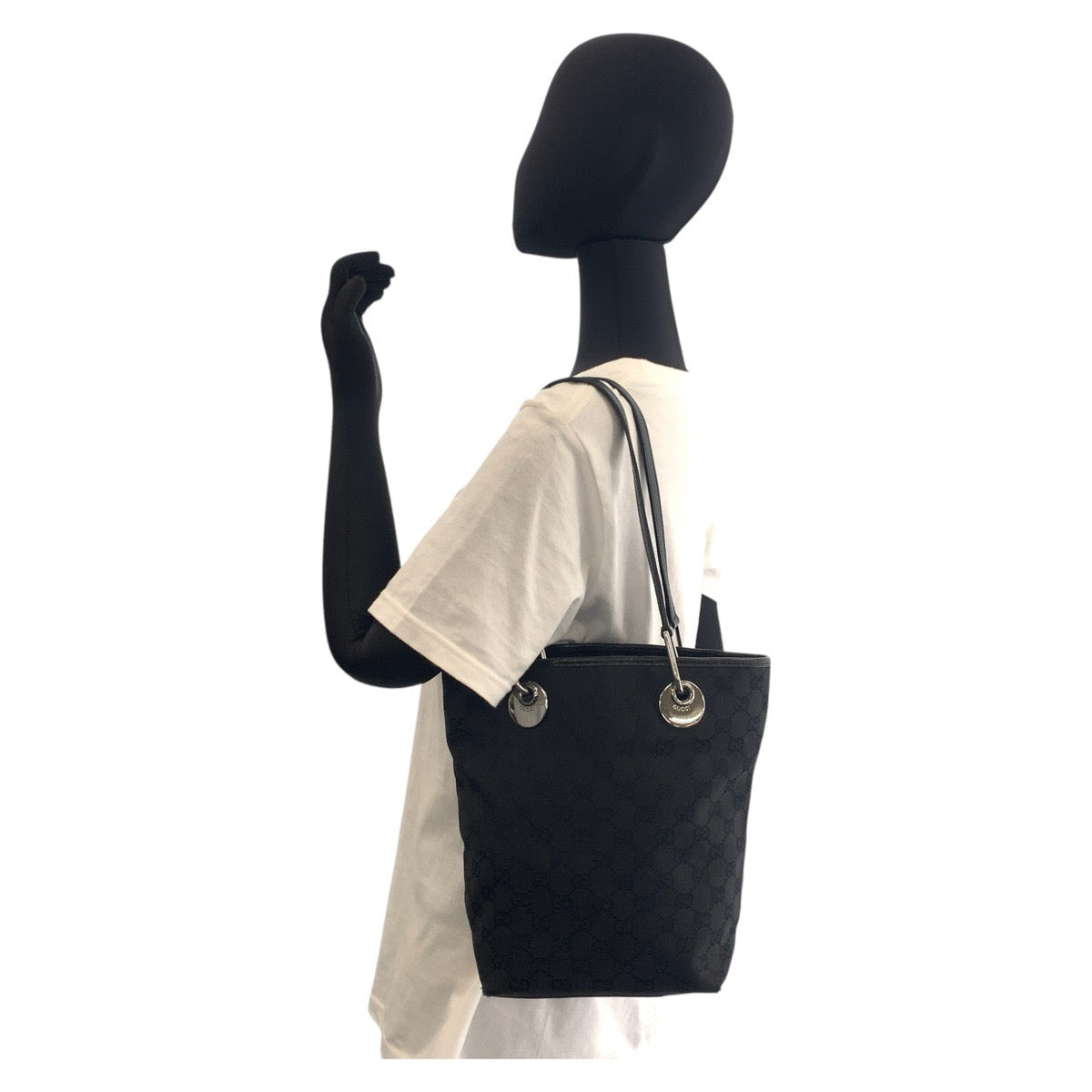 GUCCI Tote Bag 120840 GG canvas, leather Black SilverMetal Tote Bag Shoulder Bag Women Used