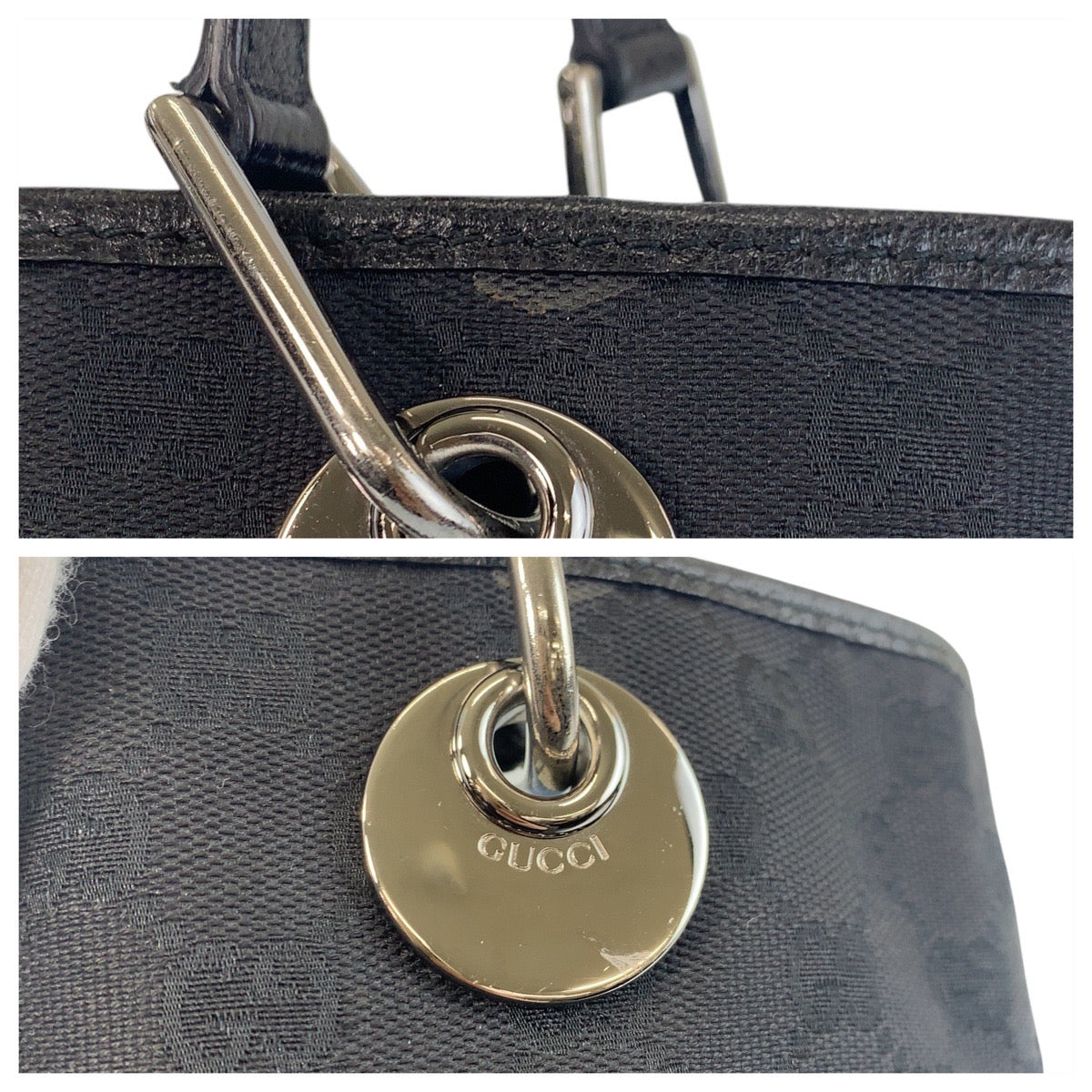 GUCCI Tote Bag 120840 GG canvas, leather Black SilverMetal Tote Bag Shoulder Bag Women Used