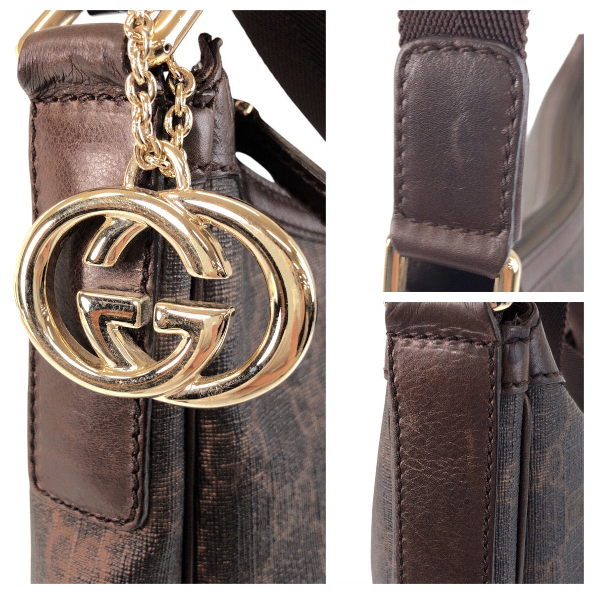GUCCI Shoulder Bag 264219 GG Supreme Canvas Brown Gold Metal Shoulder Bag Messenger bag Women Used