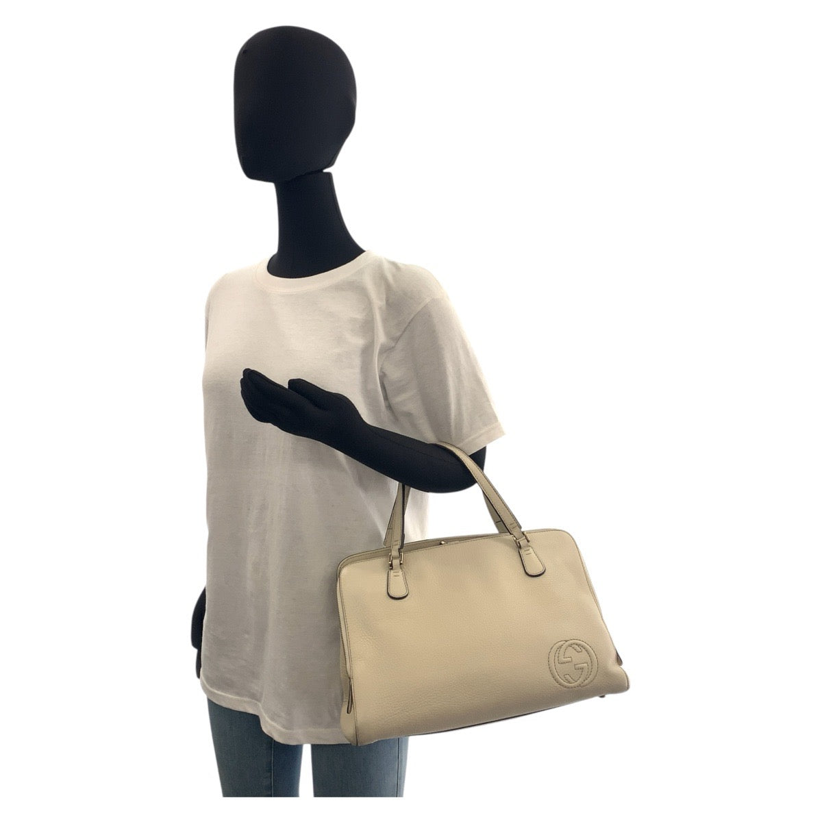 GUCCI Handbag leather white Handbag Interlocking Women Used