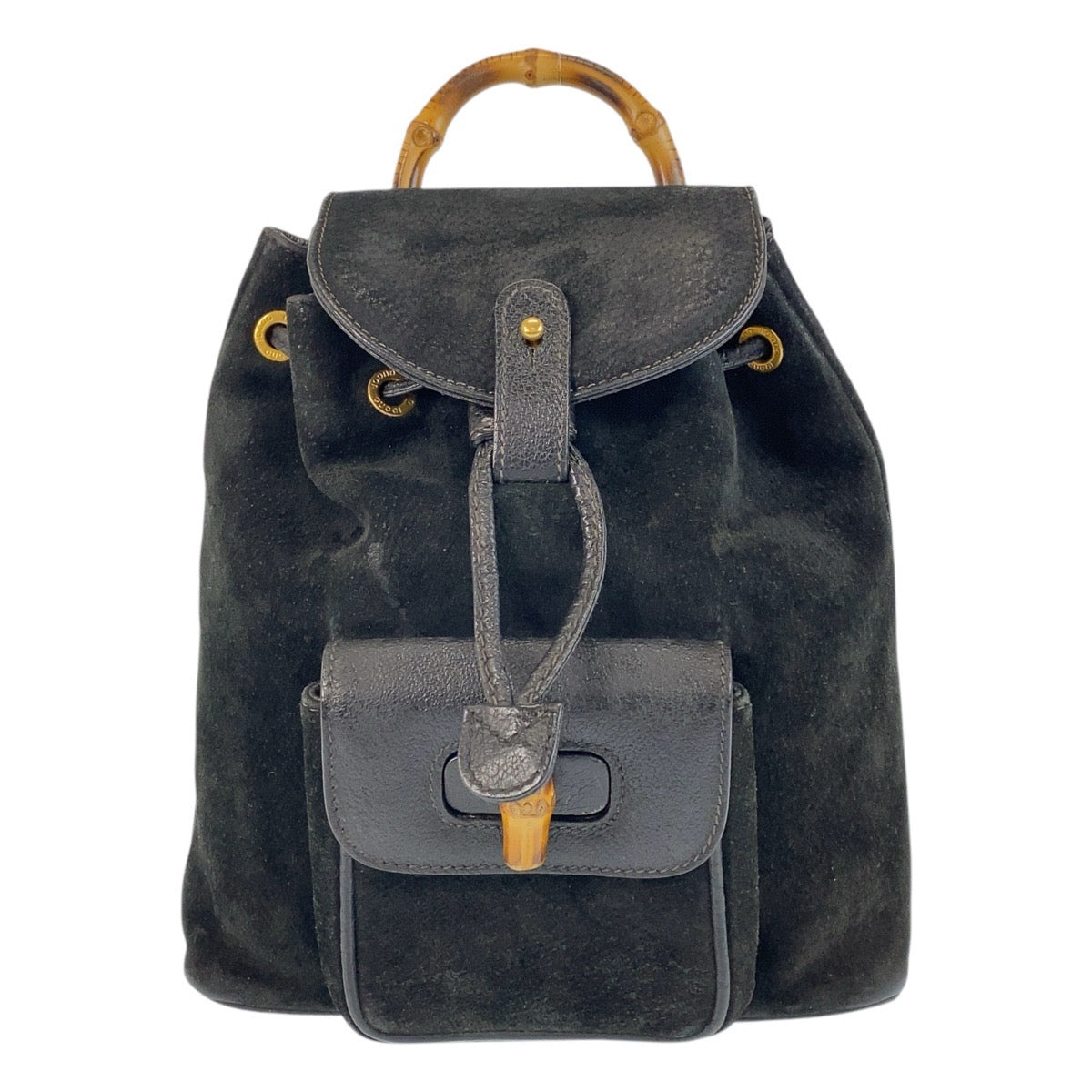 GUCCI Backpack 003 1705 0030 Suede Black GoldMetal Backpack Backpack Bamboo Women Used