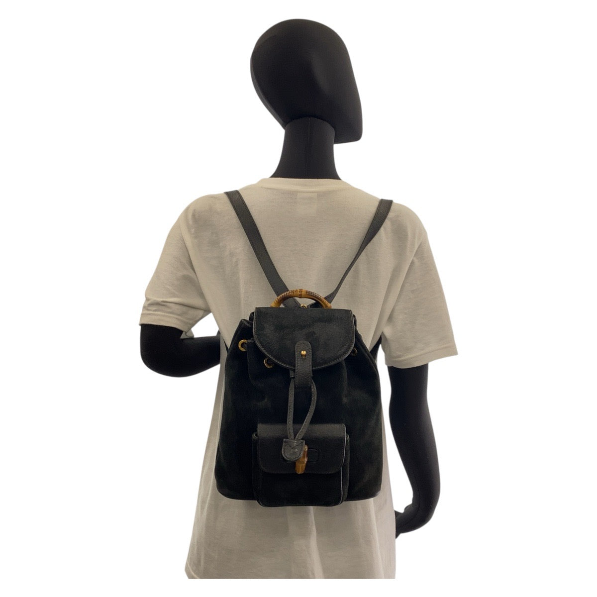 GUCCI Backpack 003 1705 0030 Suede Black GoldMetal Backpack Backpack Bamboo Women Used