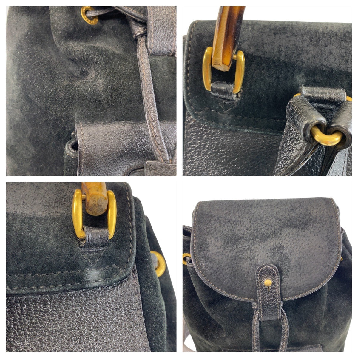 GUCCI Backpack 003 1705 0030 Suede Black GoldMetal Backpack Backpack Bamboo Women Used