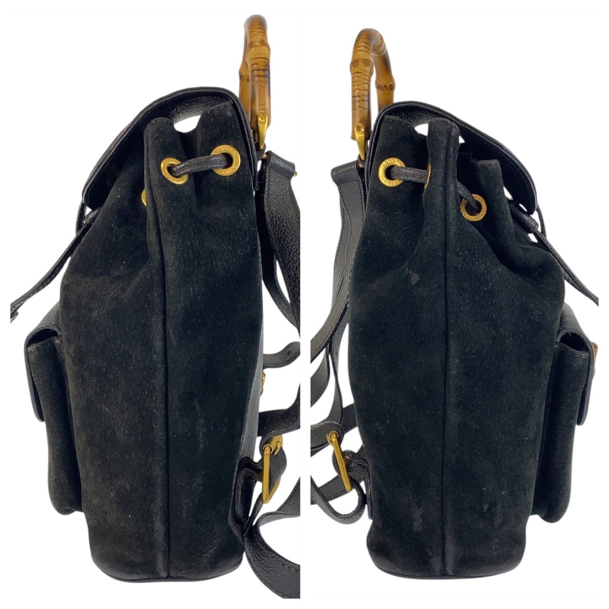 GUCCI Backpack 003 1705 0030 Suede Black GoldMetal Backpack Backpack Bamboo Women Used