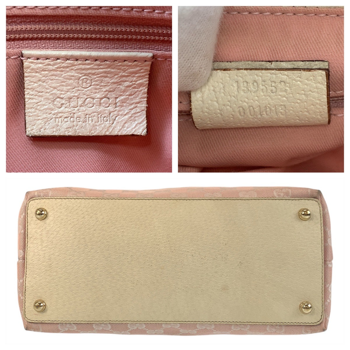 GUCCI Tote Bag 139552 GG canvas, leather Pink White Gold Metal Tote Bag Shoulder Bag Women Used