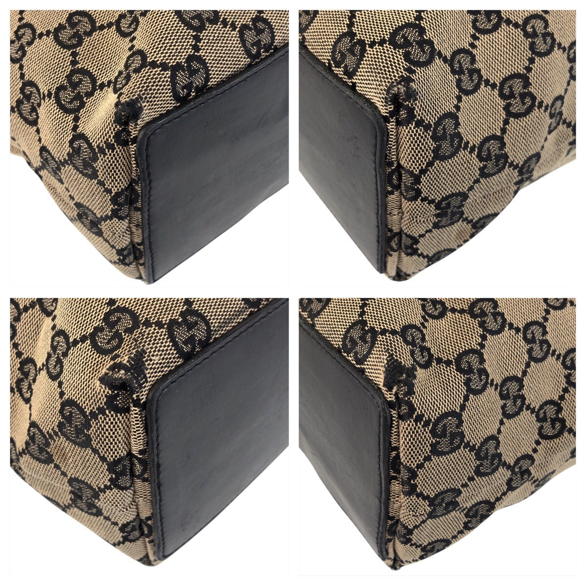 GUCCI Tote Bag 002 1099 GG canvas, leather Beige Black Gold Metal Tote Bag Shoulder Bag Women Used