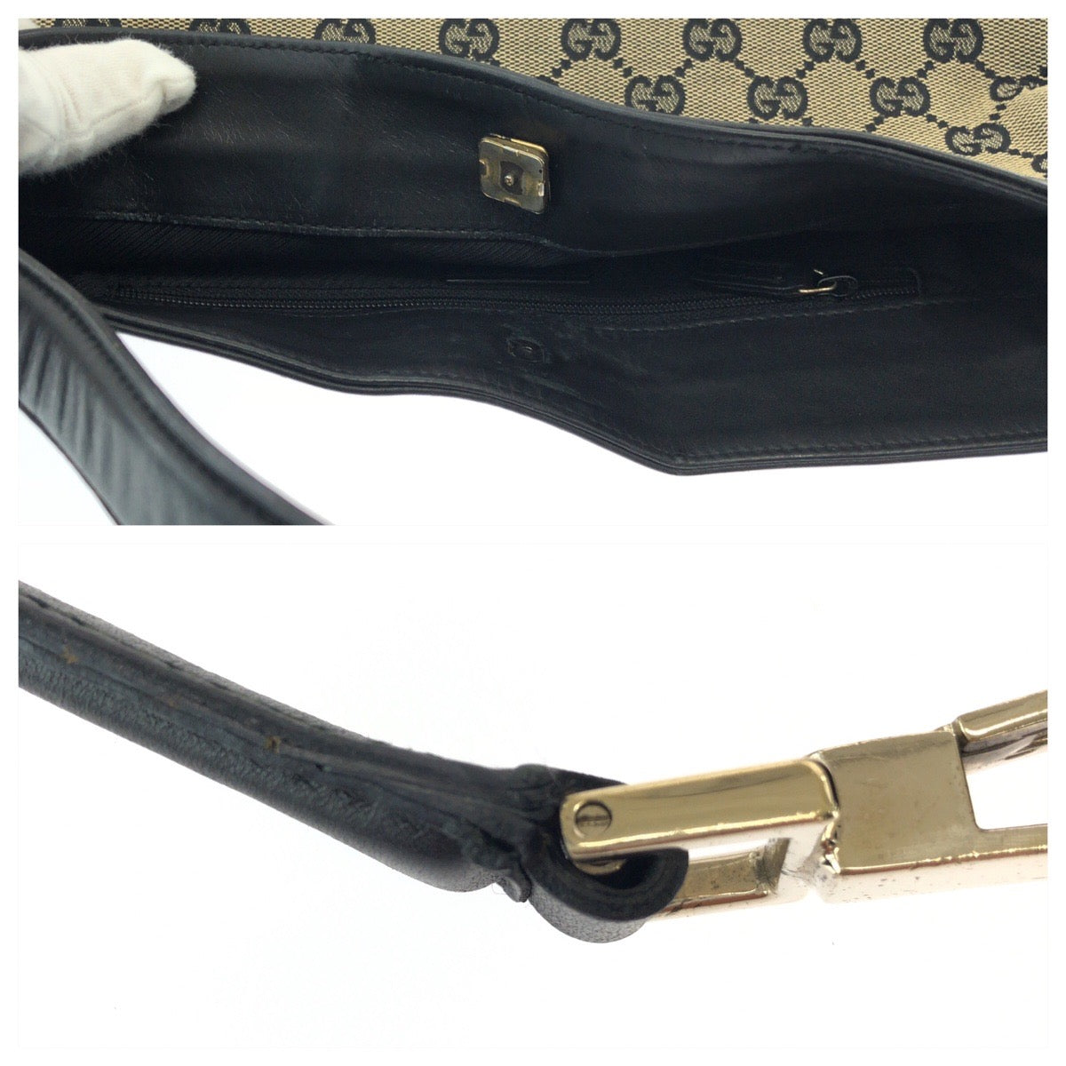 GUCCI Shoulder Bag 001 4231 GG canvas, leather black Women Used