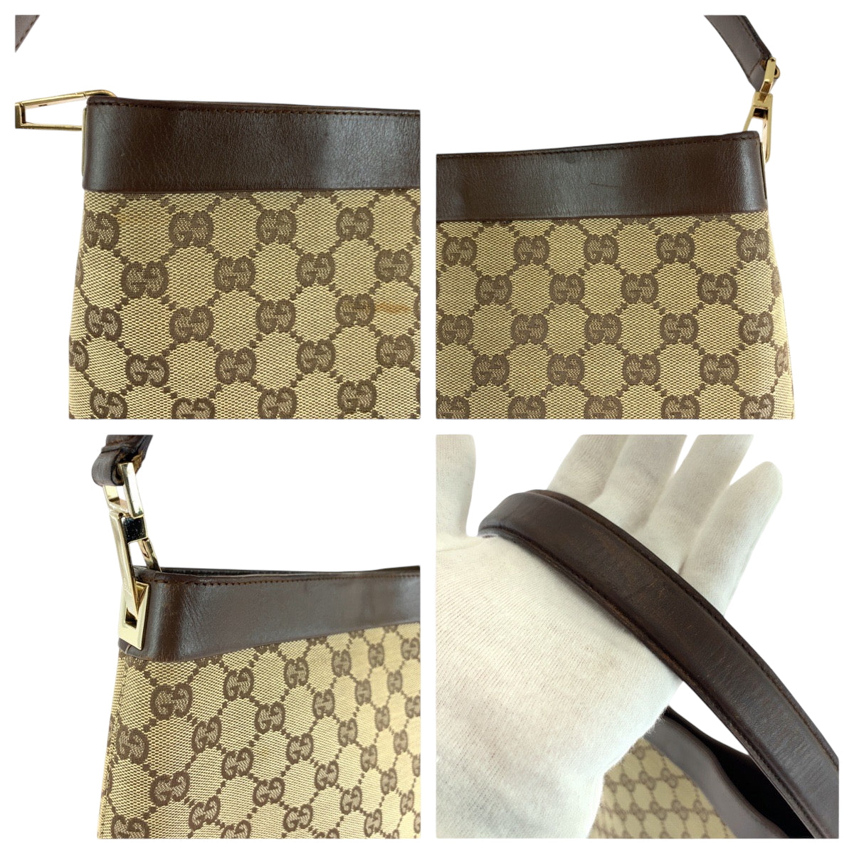GUCCI Shoulder Bag 001 4231 GG canvas Brown Beige Gold Metal One Shoulder Bag Women Used