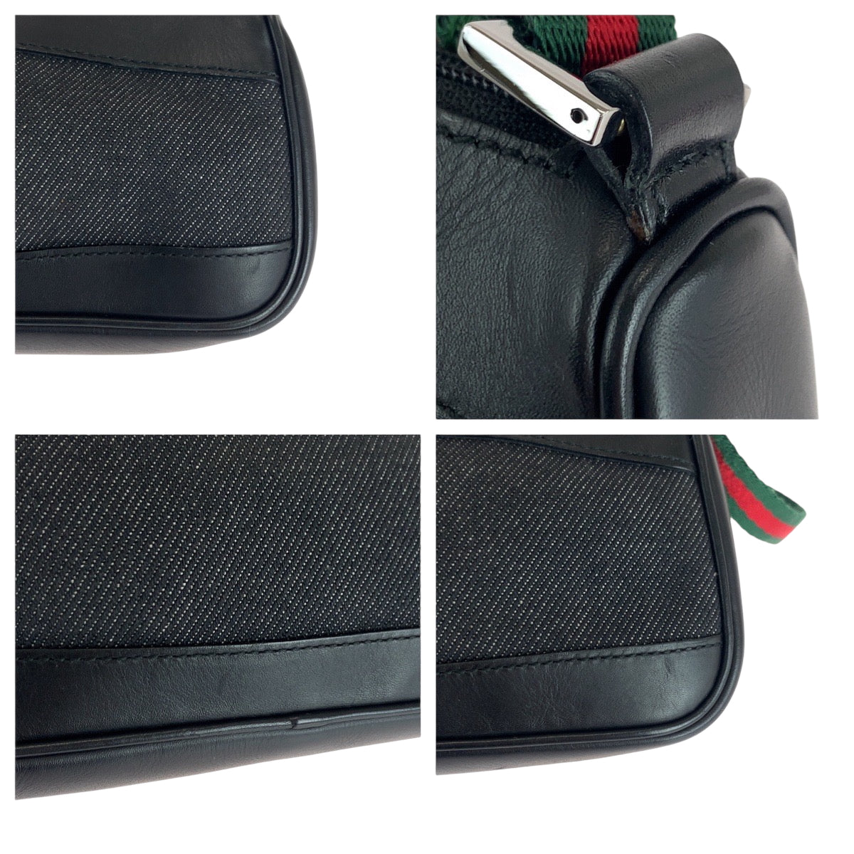 GUCCI Handbag 92320 Canvas, Leather Black SilverMetal Handbag accessory pouch Sherry line Women Used