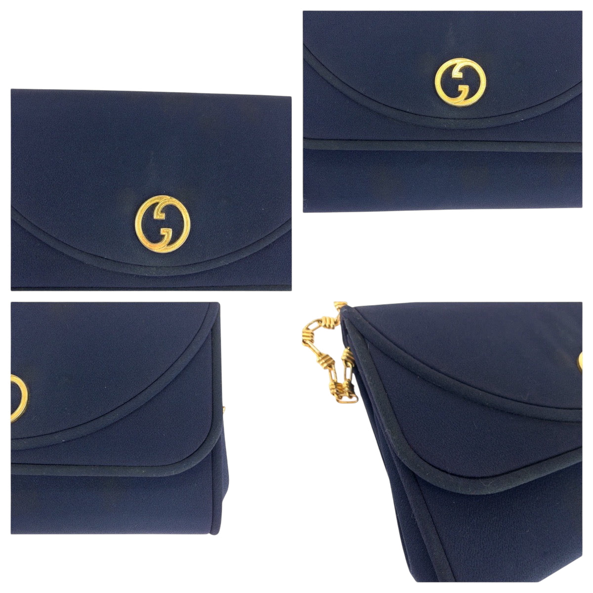 GUCCI Shoulder Bag canvas Navy Gold Metal ChainShoulder Bag Shoulder Old Gucci Women Used