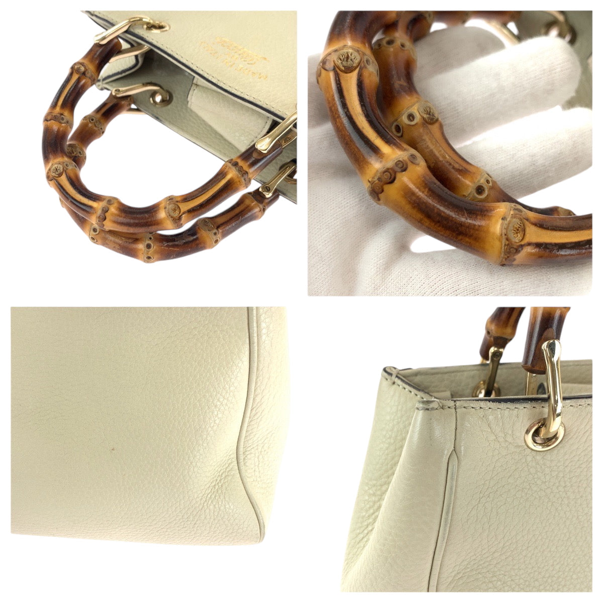 GUCCI Handbag 368823 leather white Bamboo
