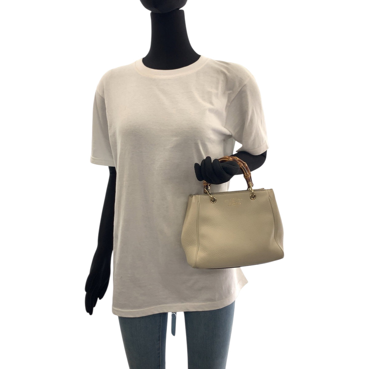 GUCCI Handbag 368823 leather white Bamboo