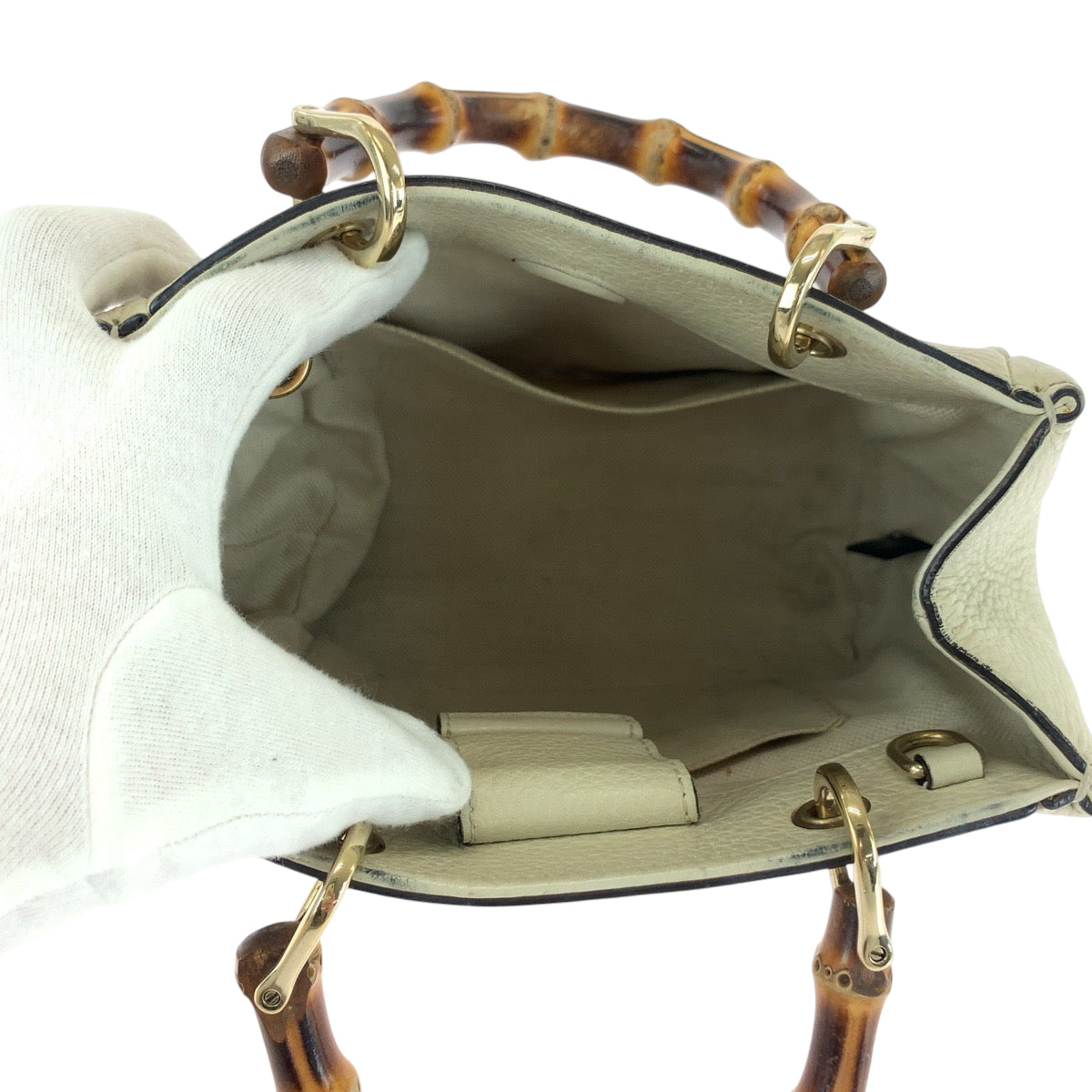 GUCCI Handbag 368823 leather white Bamboo
