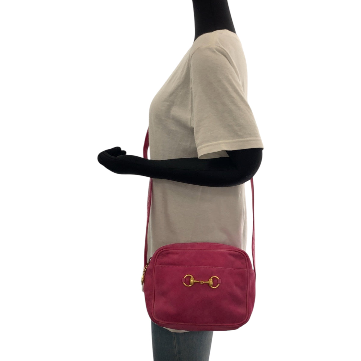 GUCCI Shoulder Bag 007 3444 0221 Suede pink Old Gucci Horsebit