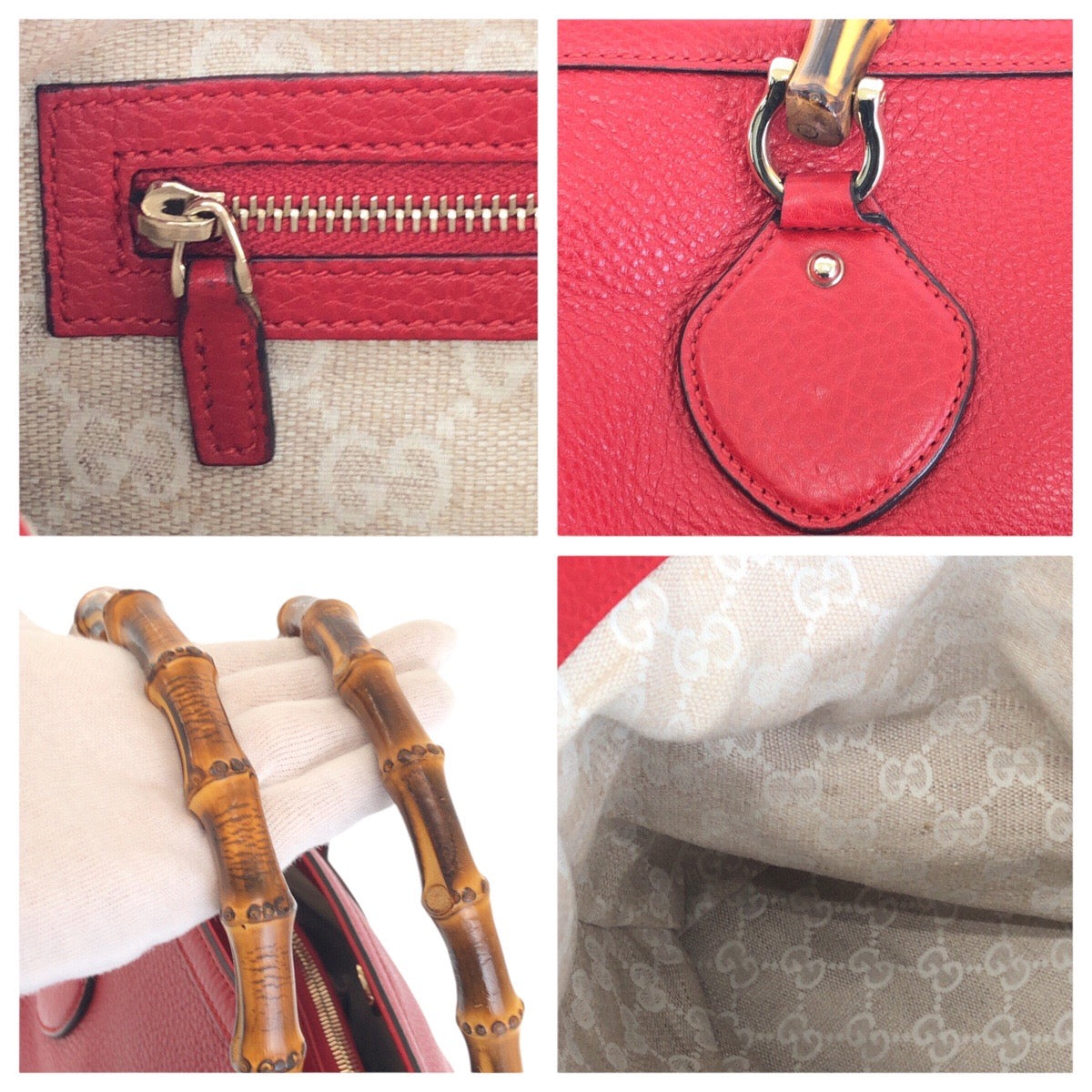 GUCCI Tote Bag 282317 leather Red Bamboo