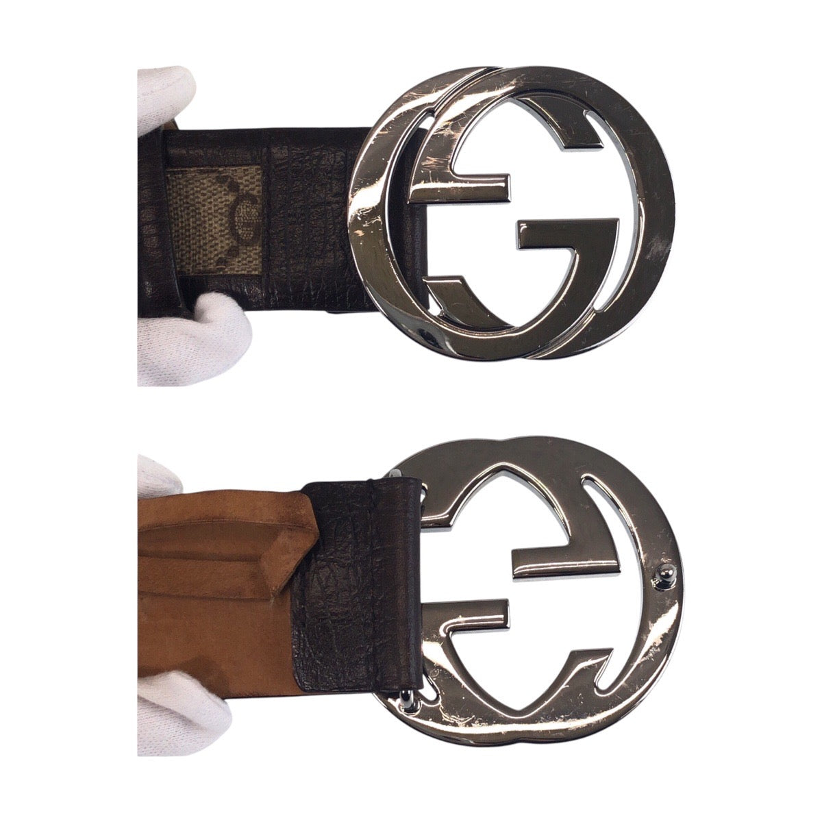 GUCCI belt 142930 GG Supreme Canvas Brown Interlocking 32