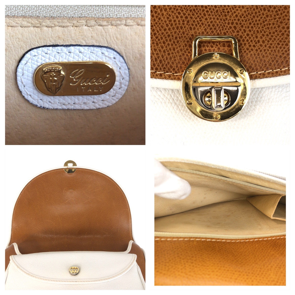 GUCCI Shoulder Bag leather Brown white Old Gucci