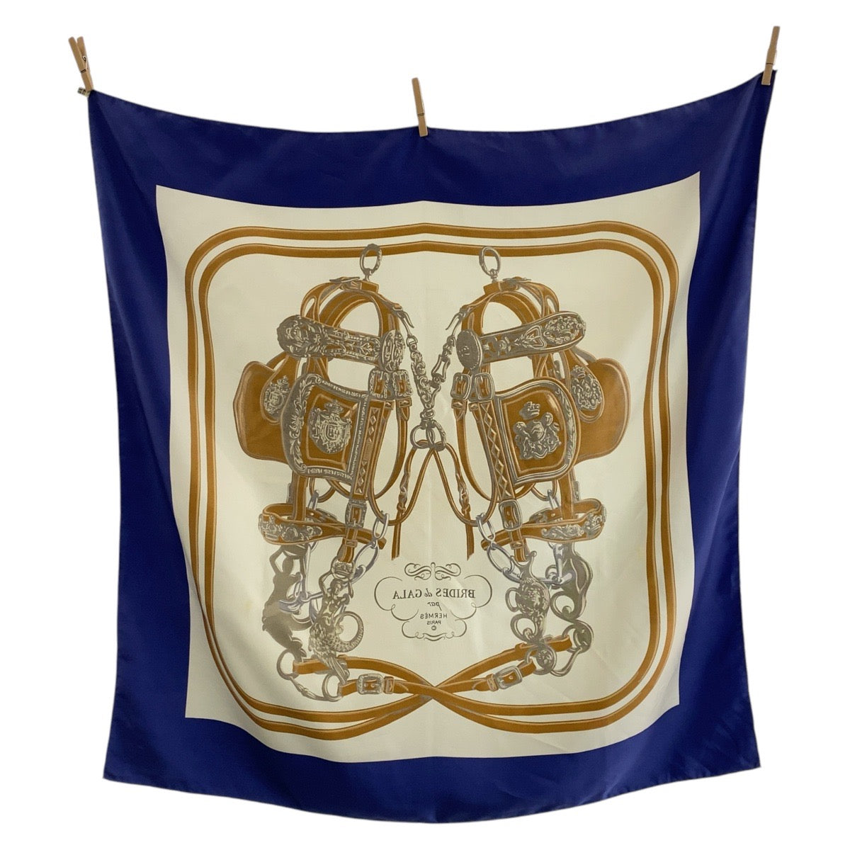 HERMES scarf silk Navy multi-color BRIDES de GALA Ceremony Bridle Carre90