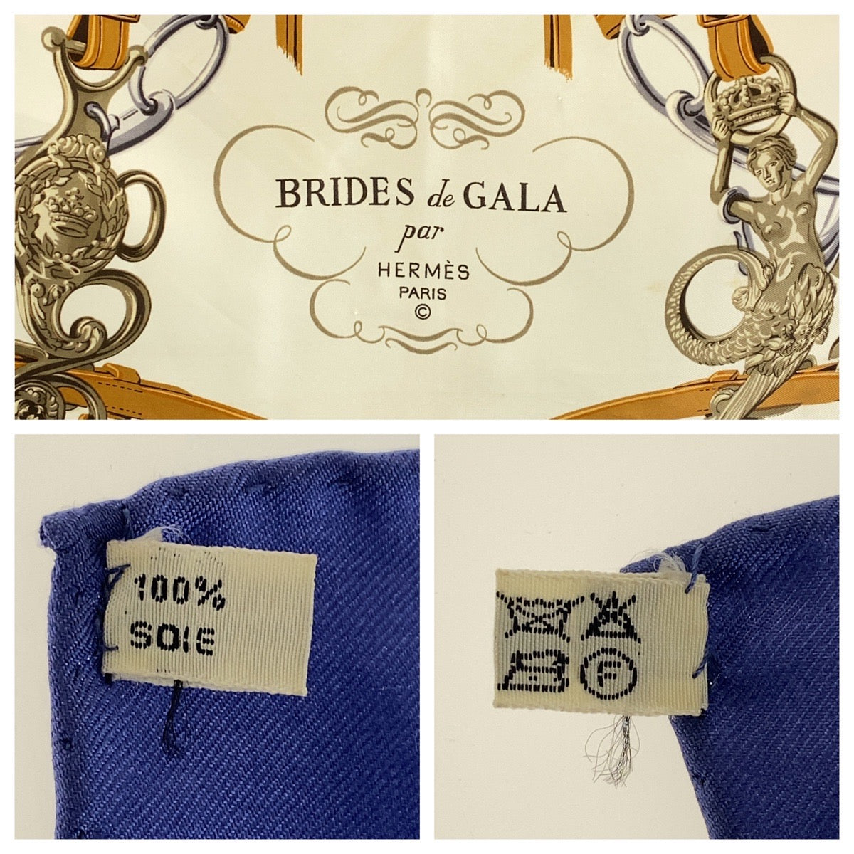 HERMES scarf silk Navy multi-color BRIDES de GALA Ceremony Bridle Carre90