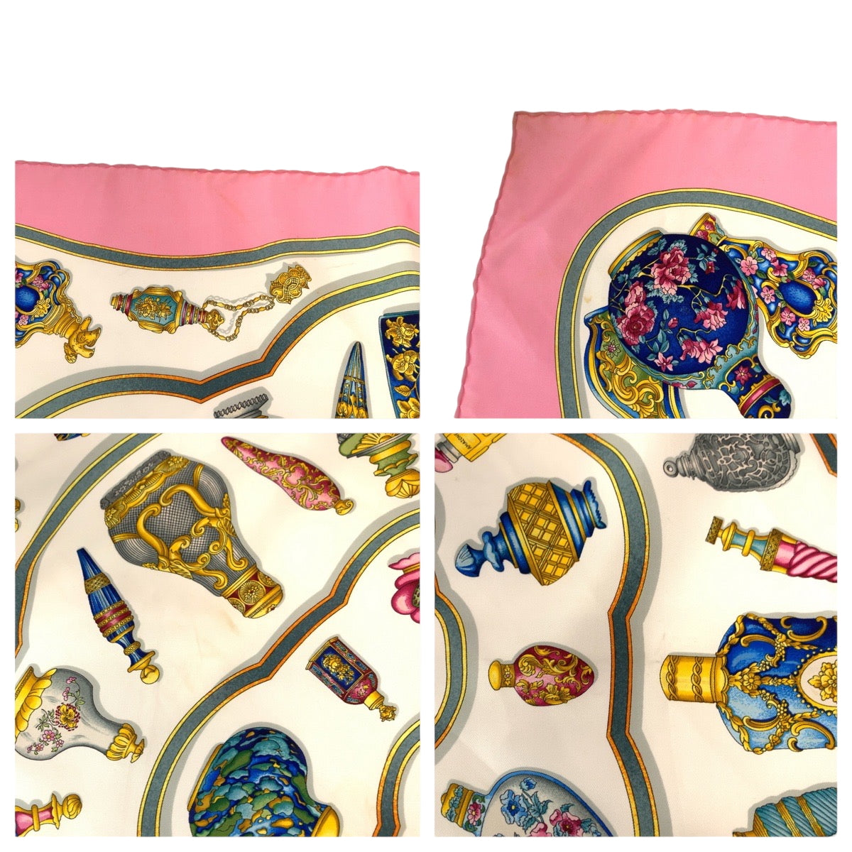 HERMES scarf silk Pink multicolor Perfume bottle Carre90