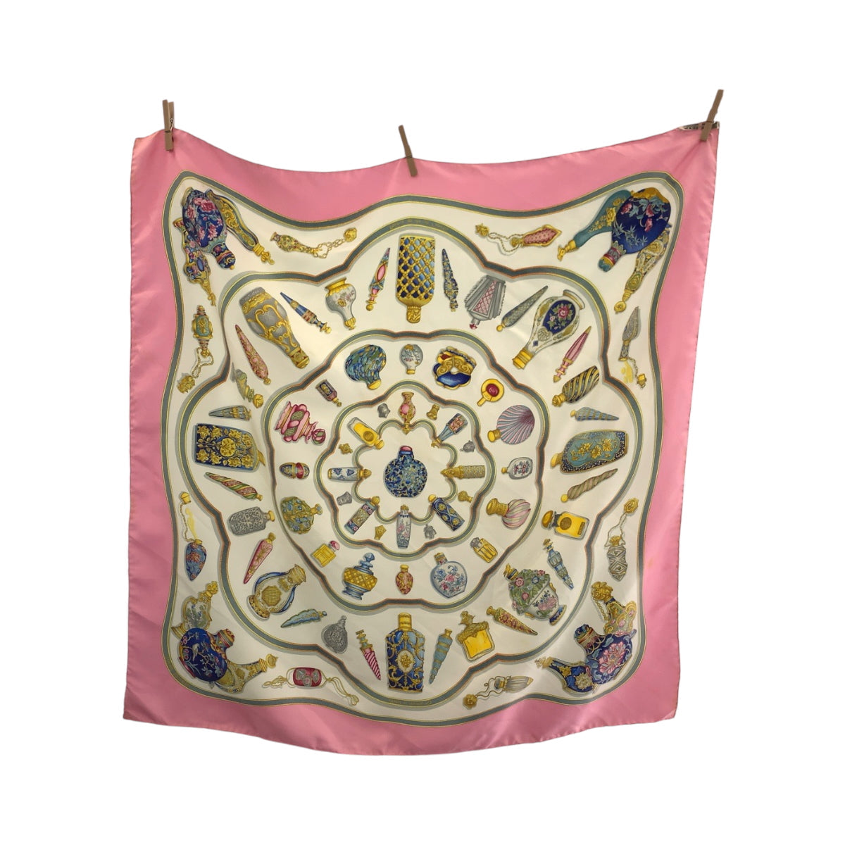 HERMES scarf silk Pink multicolor Perfume bottle Carre90