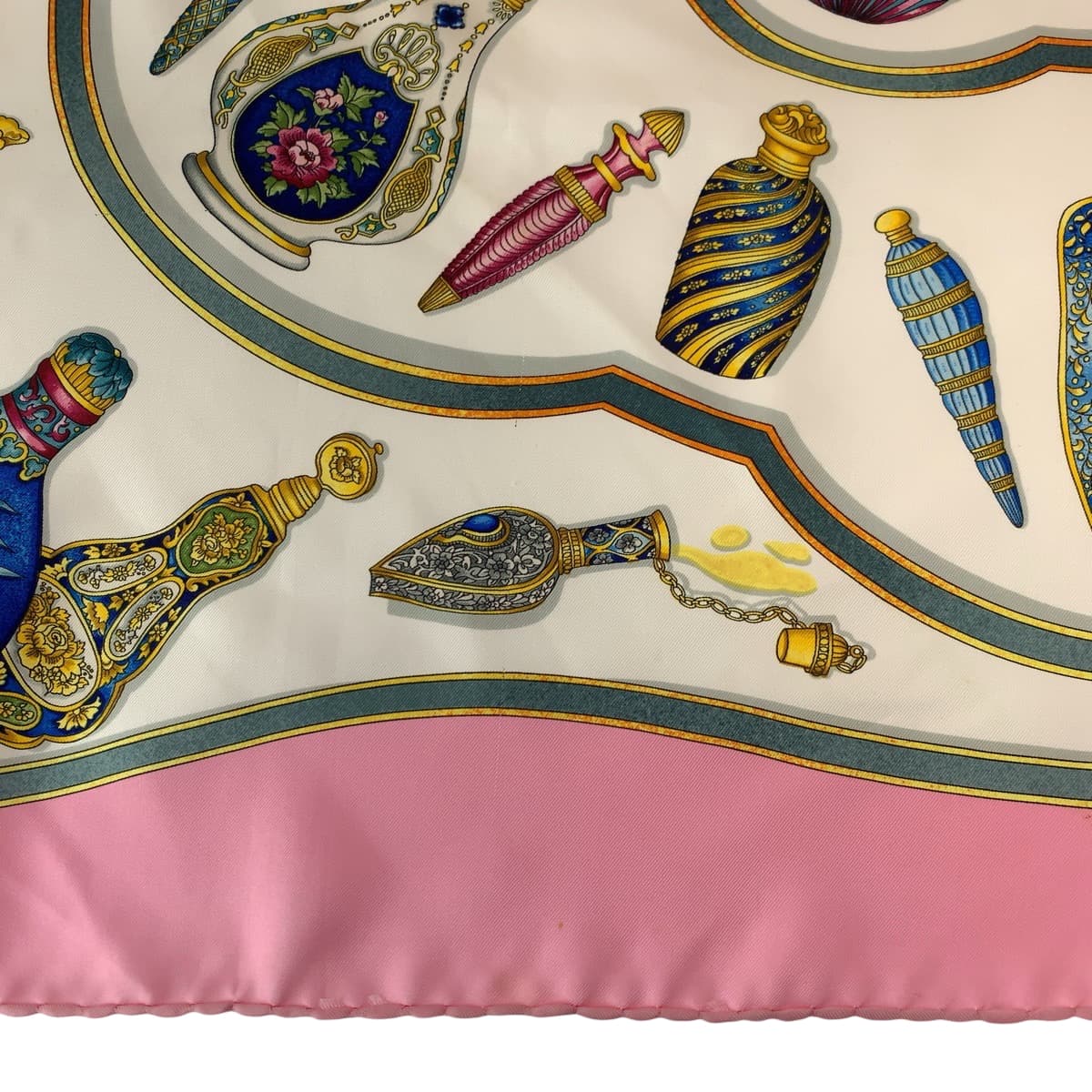 HERMES scarf silk Pink multicolor Perfume bottle Carre90
