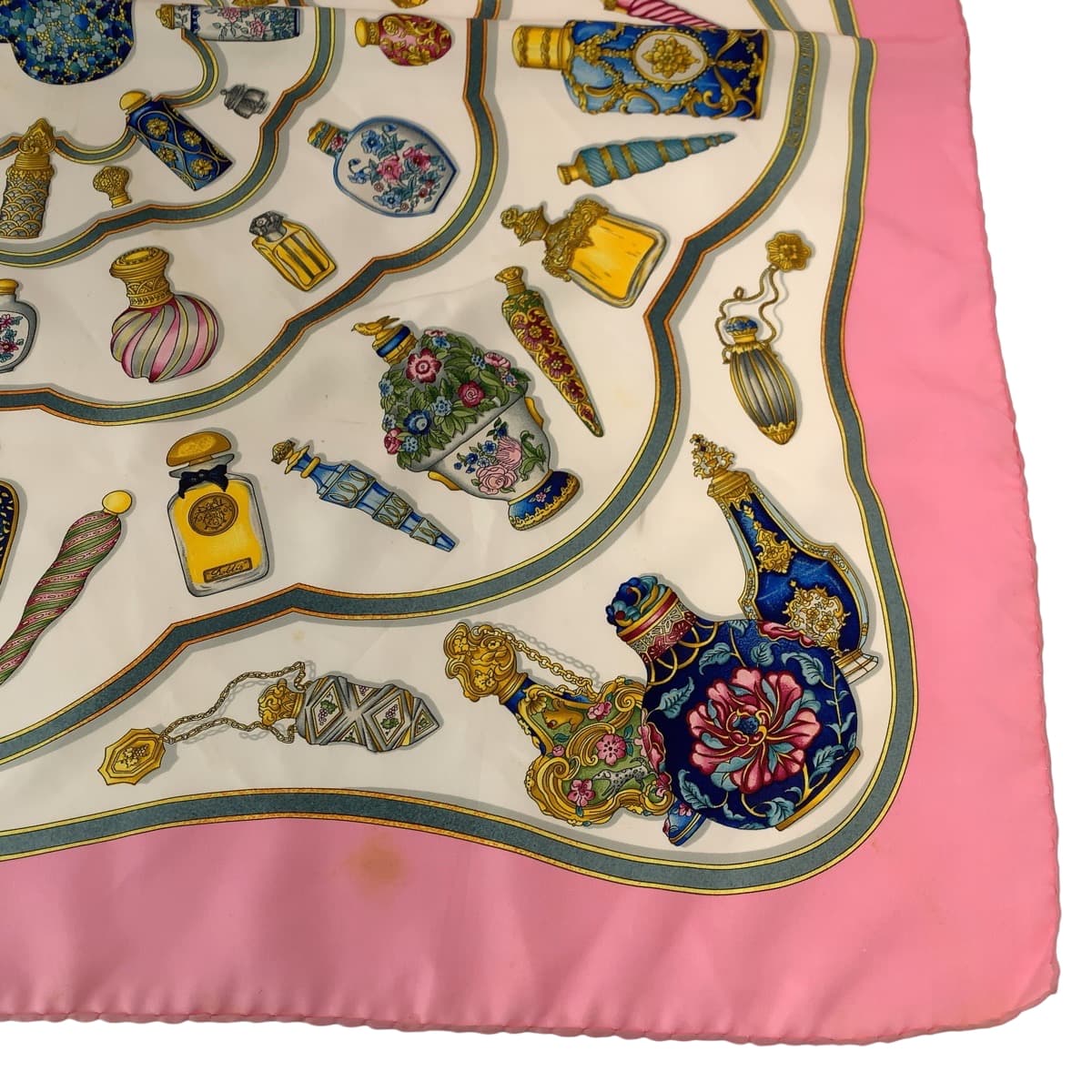 HERMES scarf silk Pink multicolor Perfume bottle Carre90