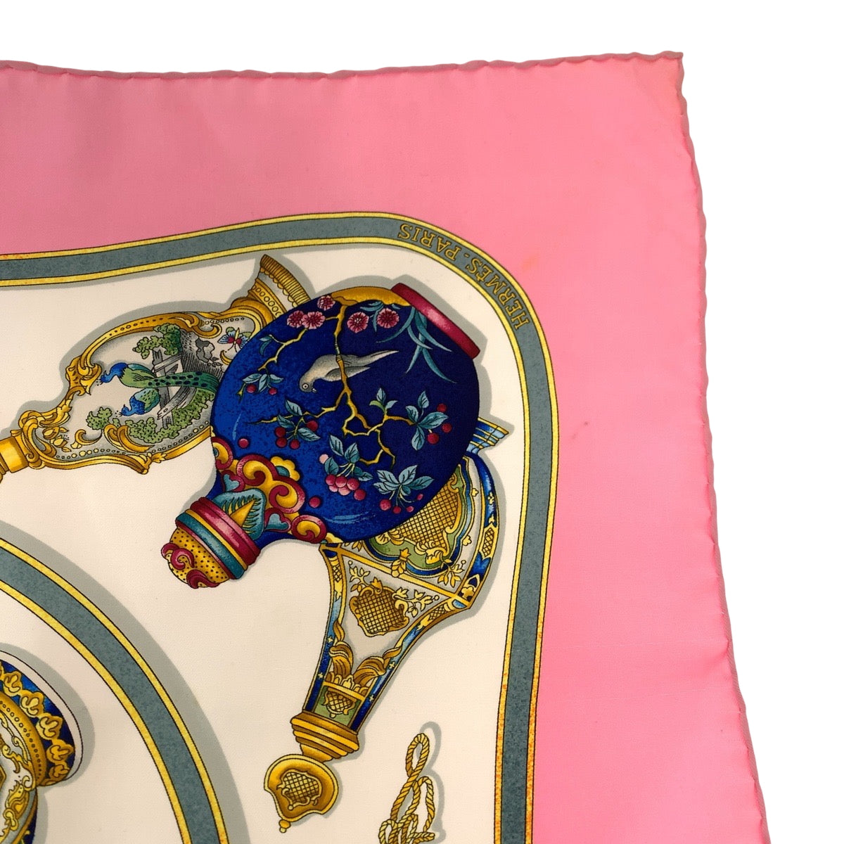 HERMES scarf silk Pink multicolor Perfume bottle Carre90
