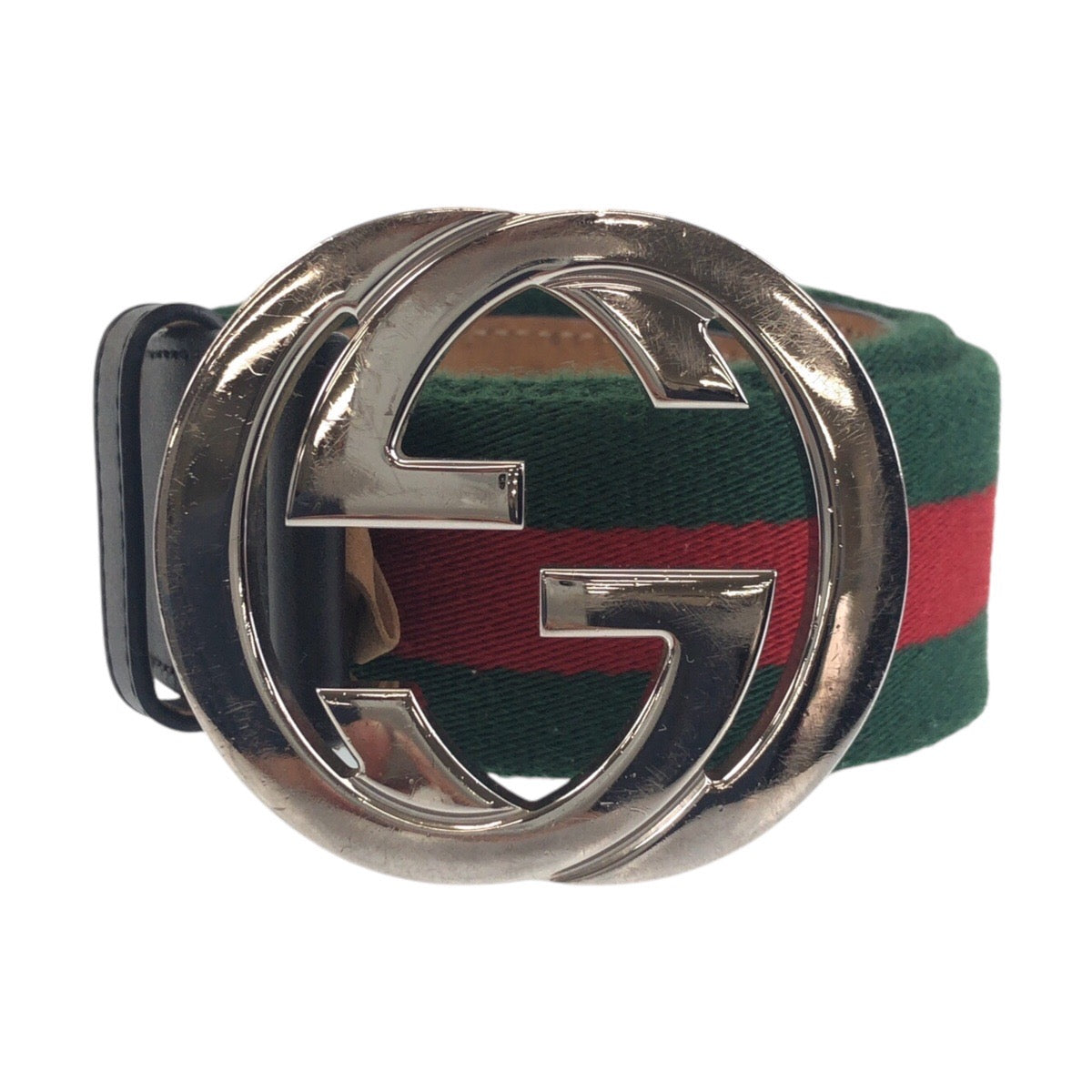 GUCCI belt 411924 canvas Green Black SilverMetal Sherry line Interlocking 34