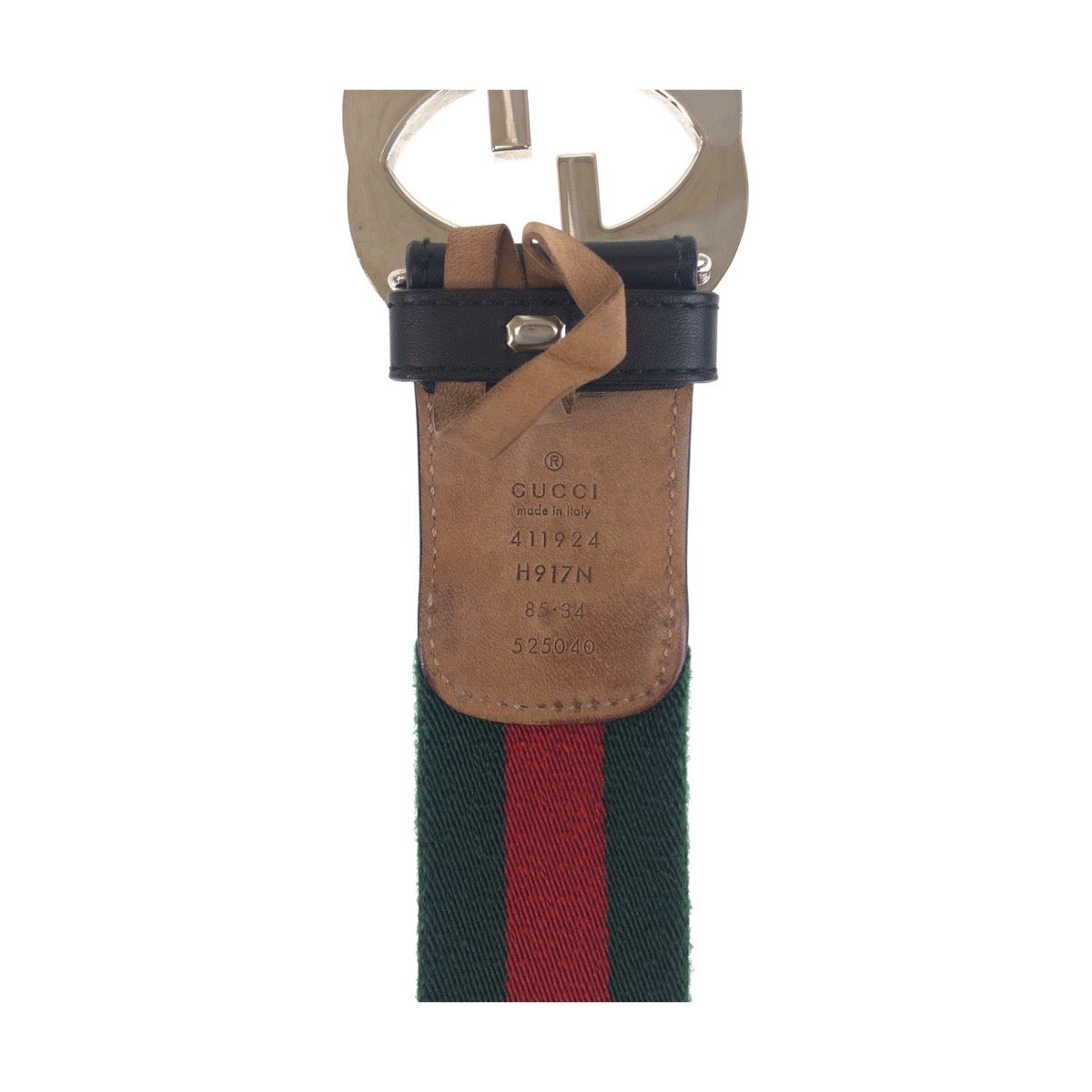 GUCCI belt 411924 canvas Green Black SilverMetal Sherry line Interlocking 34