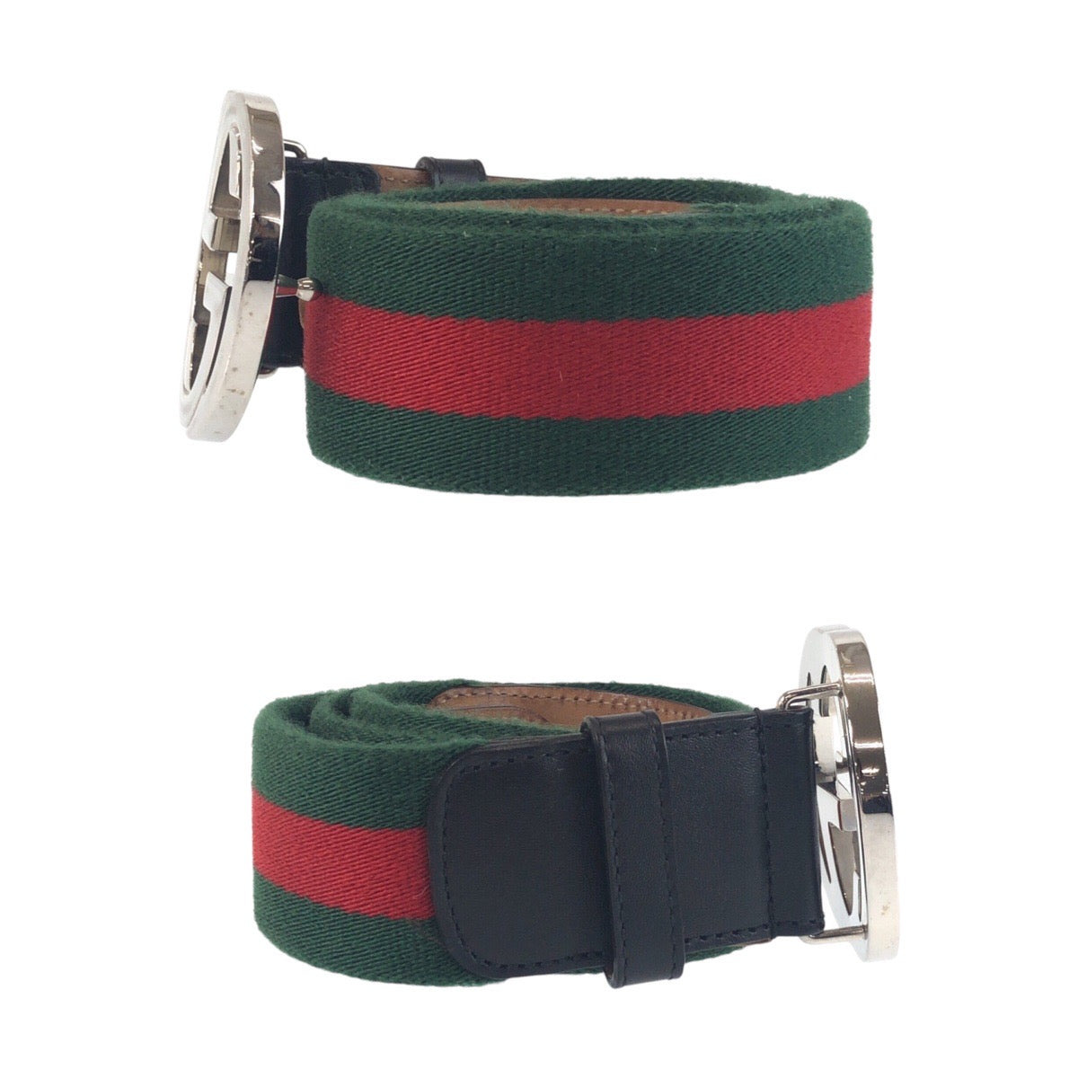 GUCCI belt 411924 canvas Green Black SilverMetal Sherry line Interlocking 34