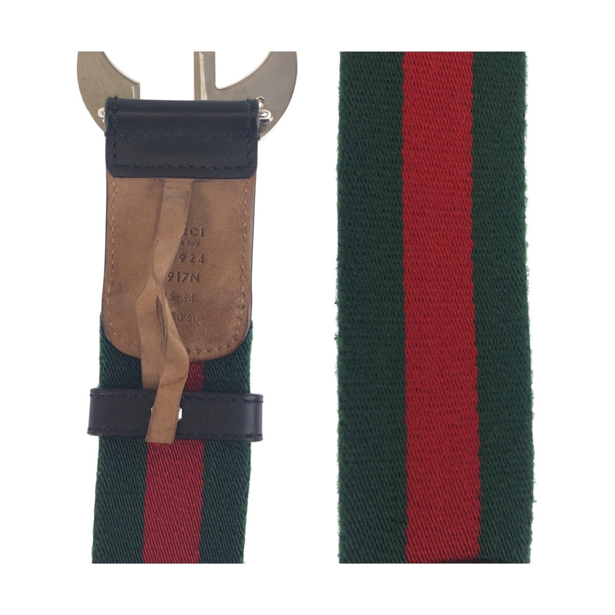 GUCCI belt 411924 canvas Green Black SilverMetal Sherry line Interlocking 34