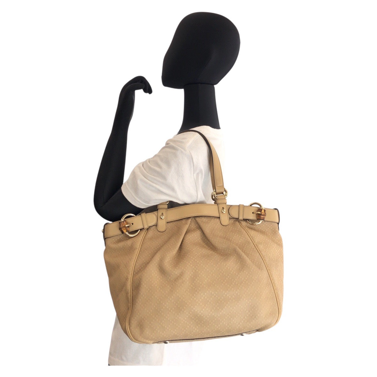 GUCCI Shoulder Bag 282312 canvas beige Bamboo Diamante