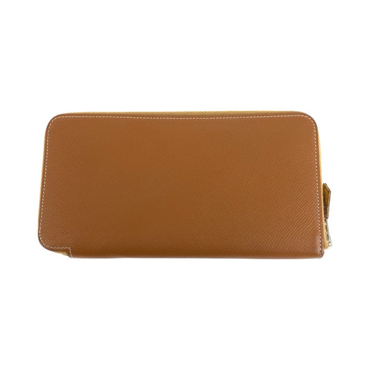 HERMES Long Wallet Purse Epsom Gold Brown SilverMetal Azap Long Silk Inn