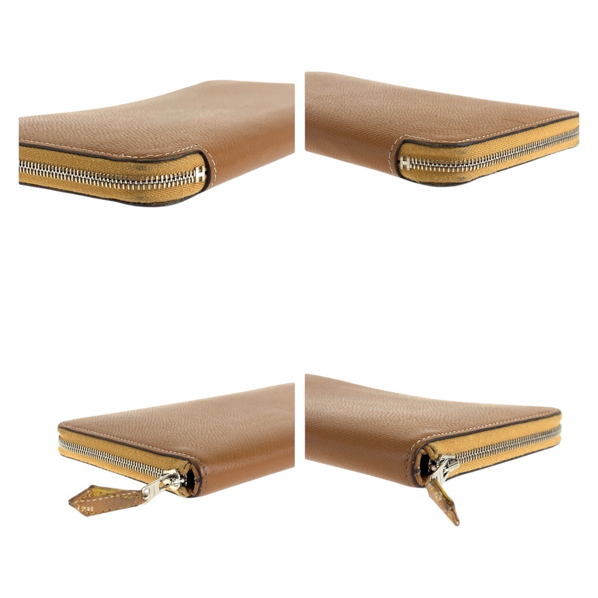 HERMES Long Wallet Purse Epsom Gold Brown SilverMetal Azap Long Silk Inn