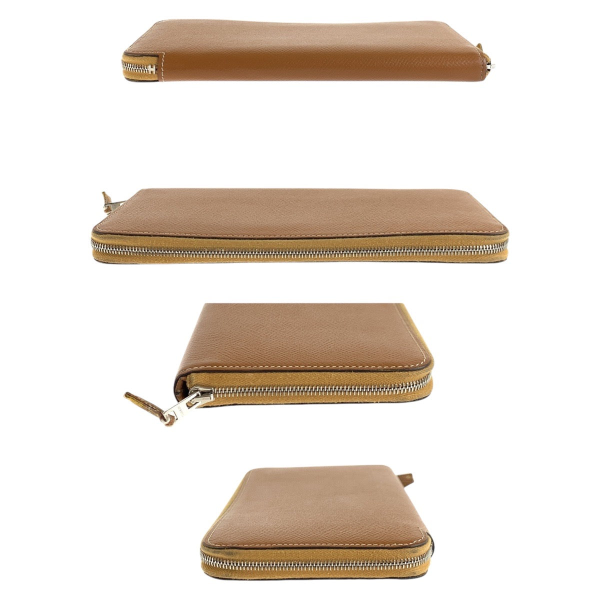 HERMES Long Wallet Purse Epsom Gold Brown SilverMetal Azap Long Silk Inn
