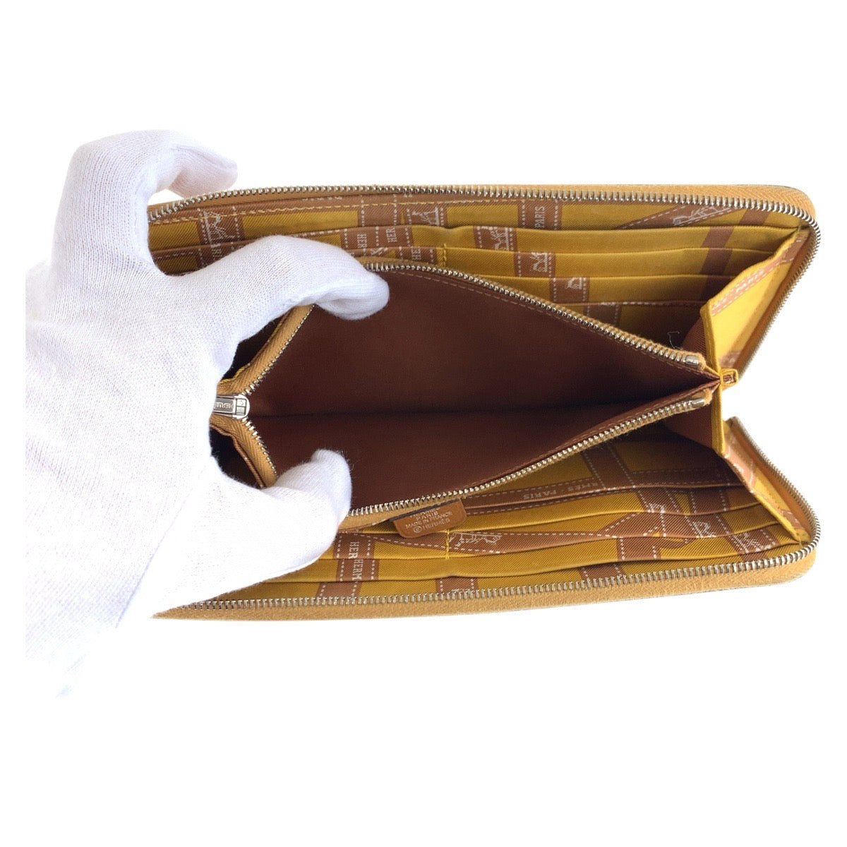HERMES Long Wallet Purse Epsom Gold Brown SilverMetal Azap Long Silk Inn