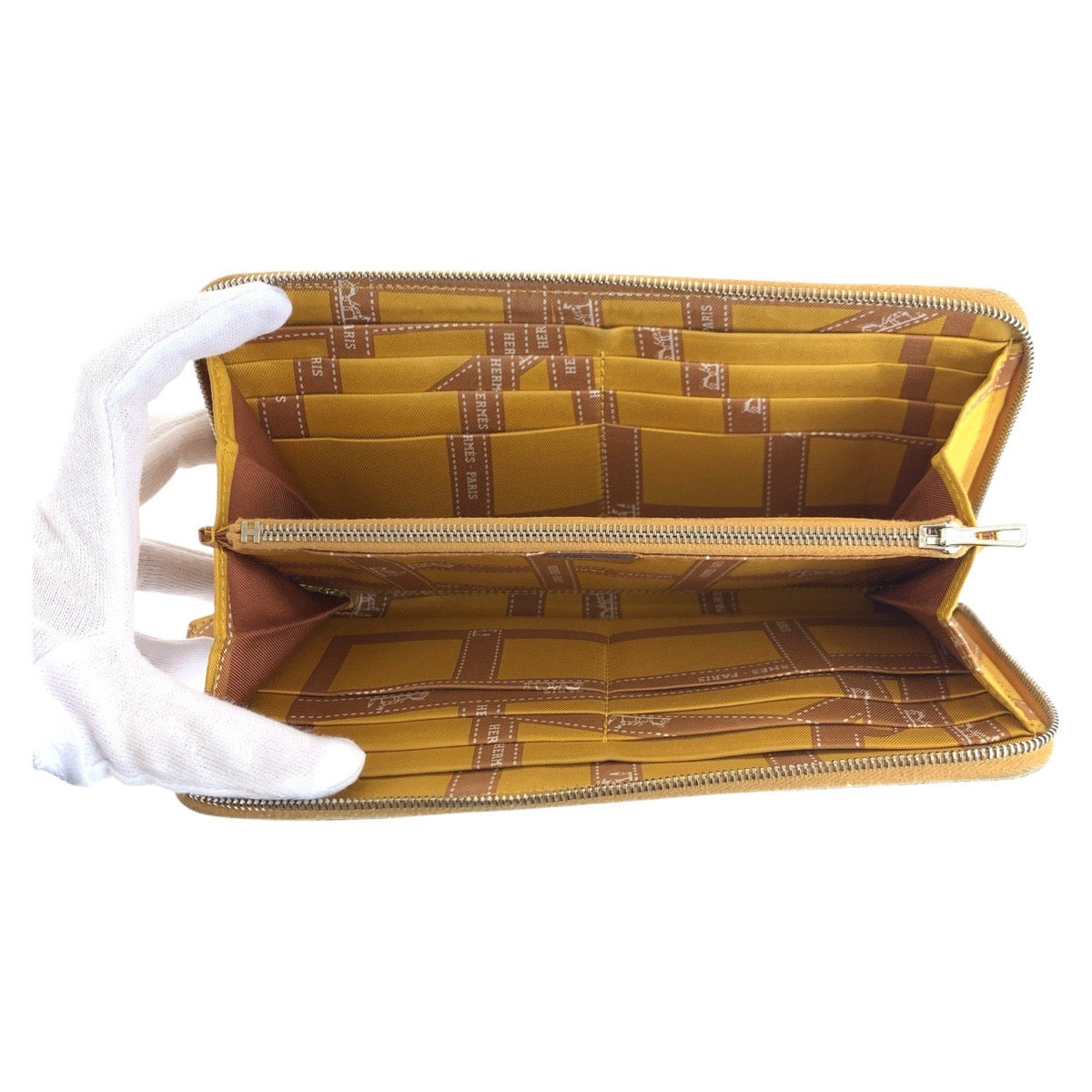 HERMES Long Wallet Purse Epsom Gold Brown SilverMetal Azap Long Silk Inn
