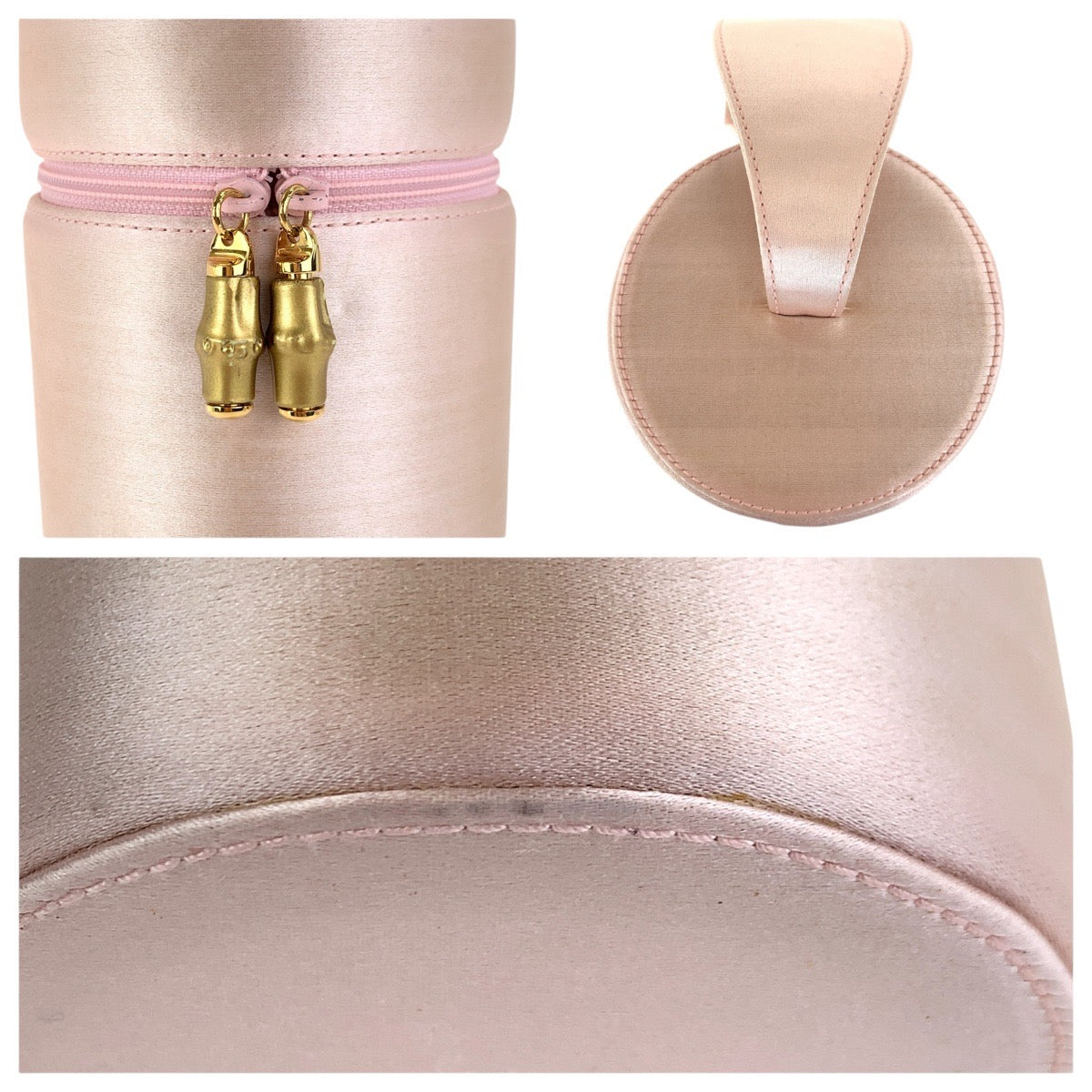 GUCCI Handbag Satin Pink Gold Metal Bamboo