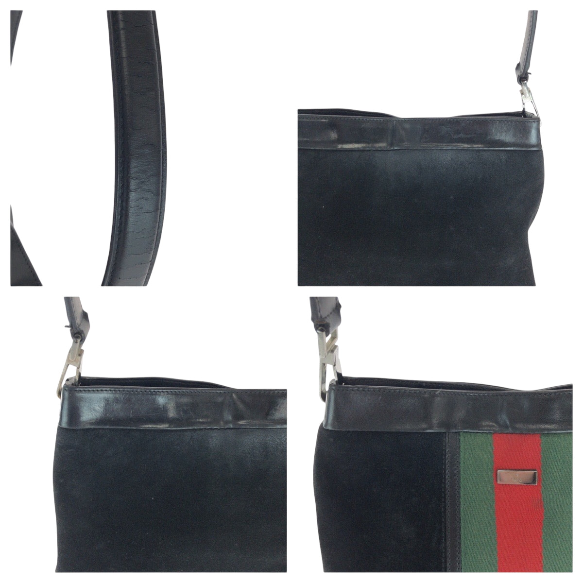 GUCCI Shoulder Bag 33900 Suede Black Green Red SilverMetal Sherry line