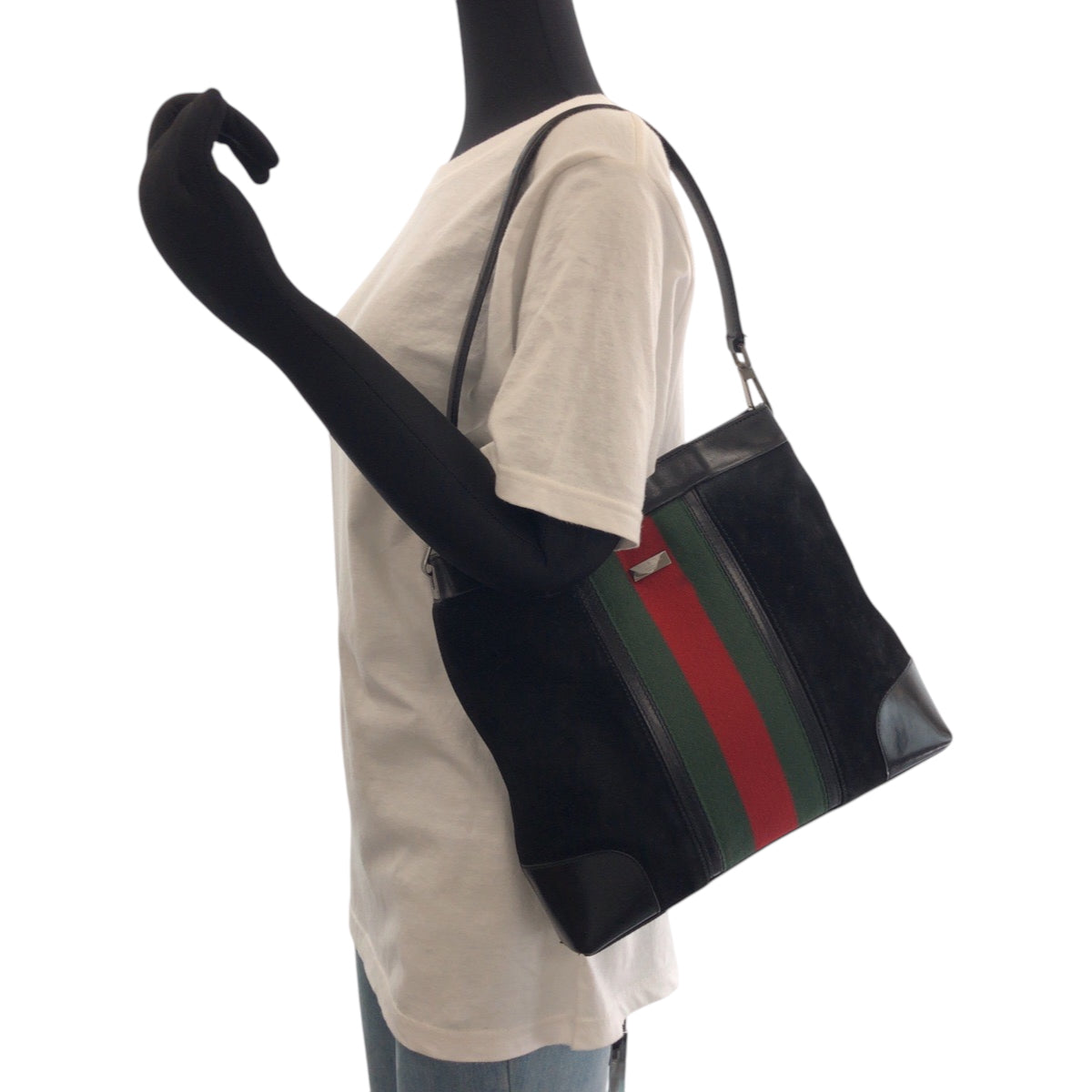 GUCCI Shoulder Bag 33900 Suede Black Green Red SilverMetal Sherry line
