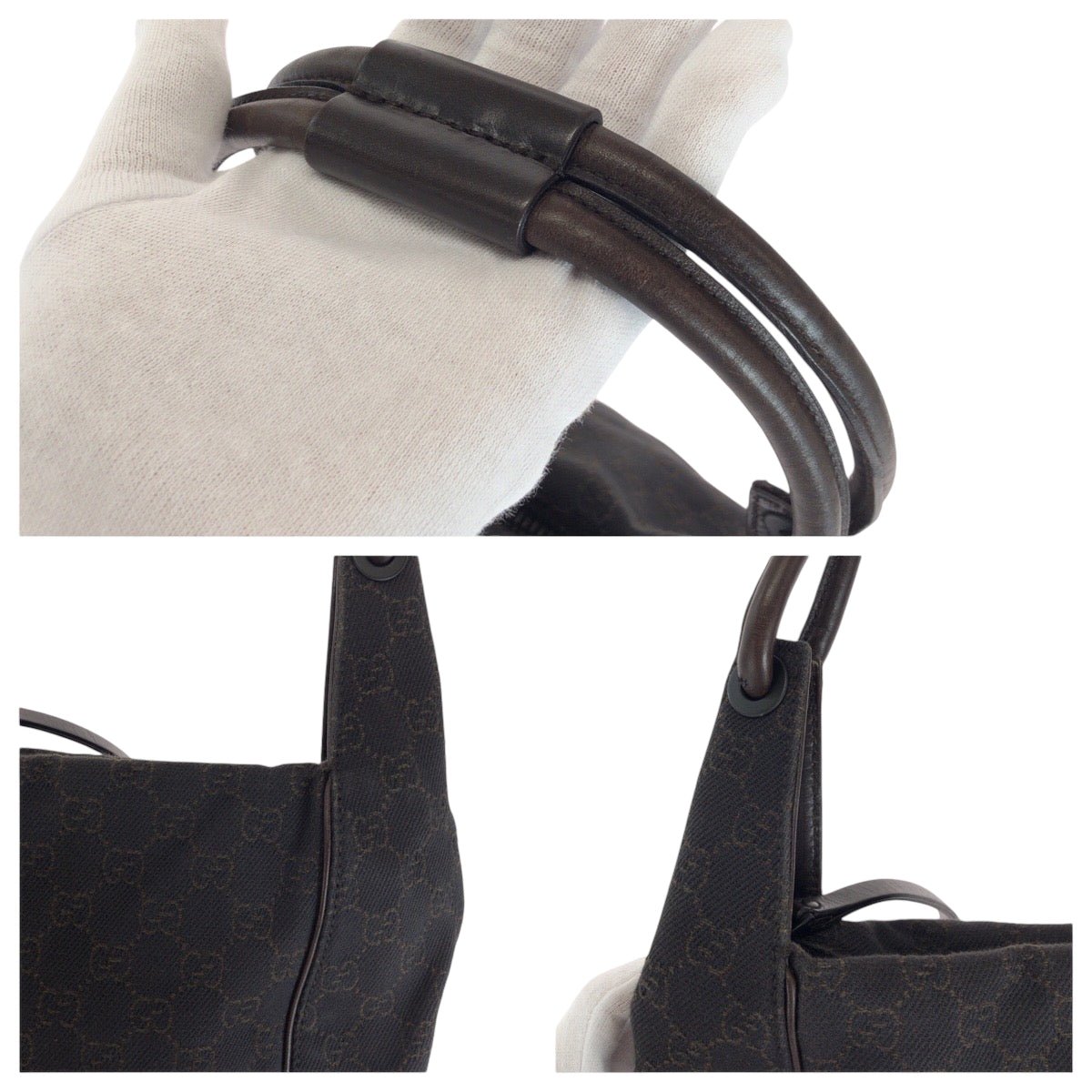 GUCCI Shoulder Bag 101333 GG canvas Brown Black Metal