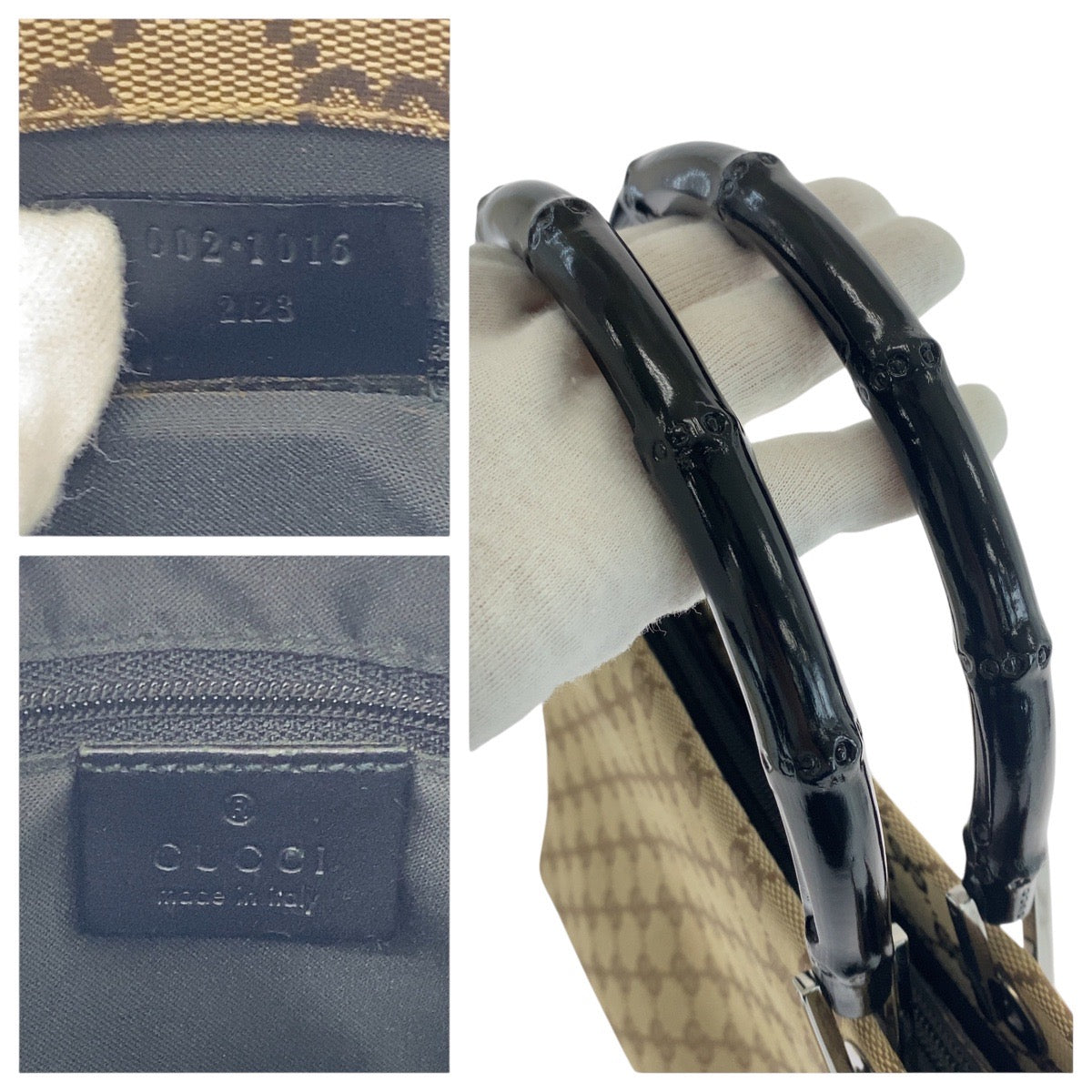 GUCCI Tote Bag 002 1016 GG canvas beige Bamboo