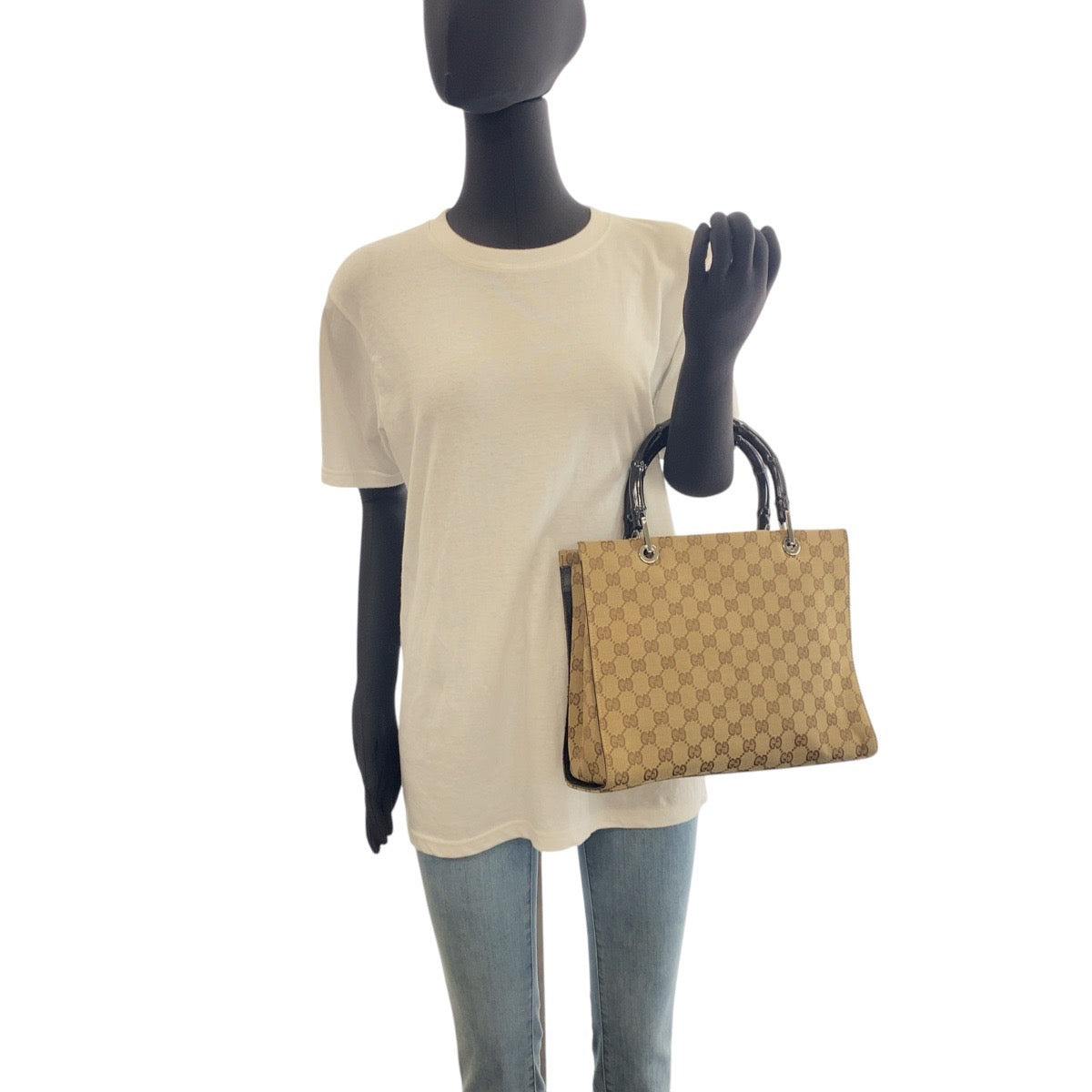 GUCCI Tote Bag 002 1016 GG canvas beige Bamboo