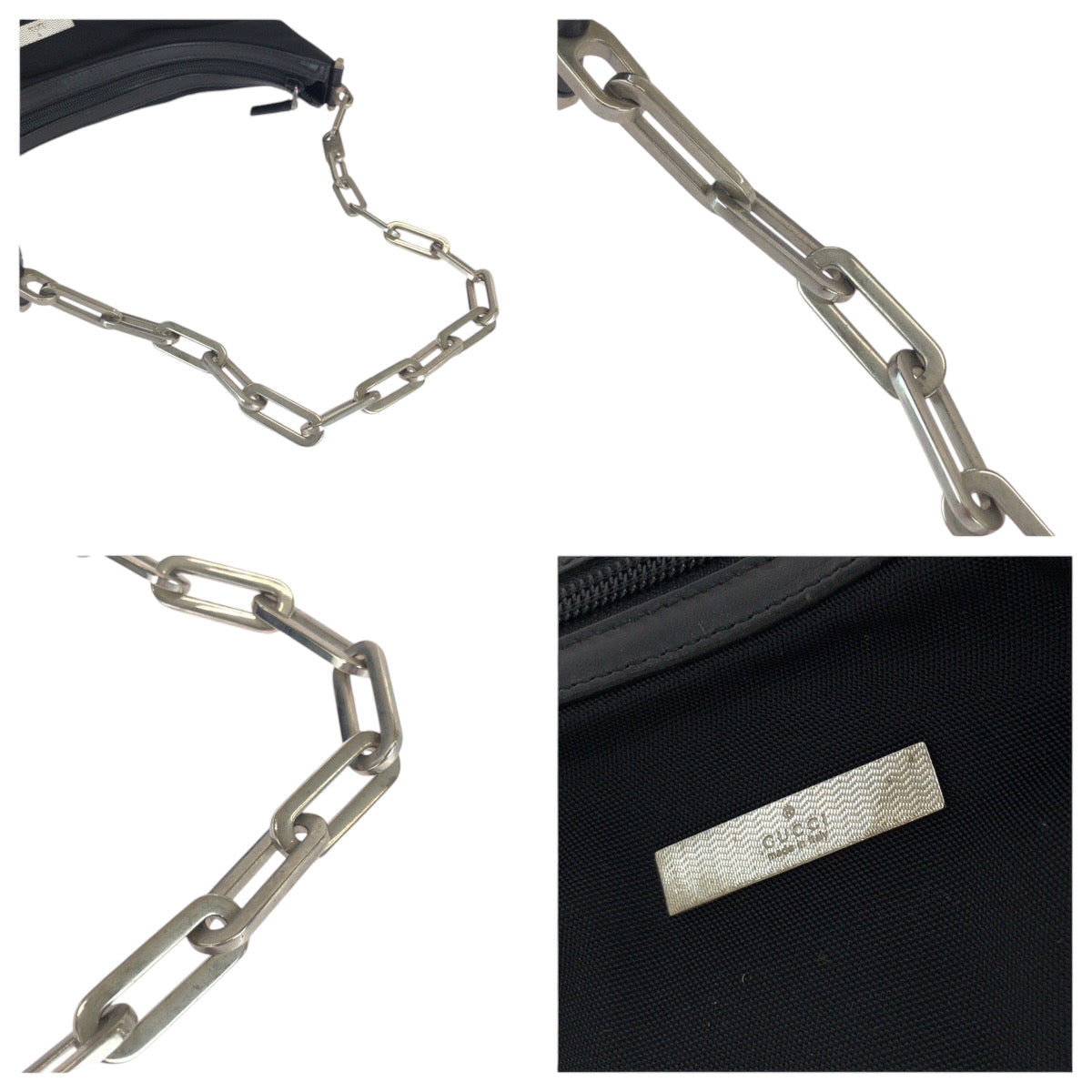GUCCI Shoulder Bag 001 3374 Nylon Black SilverMetal