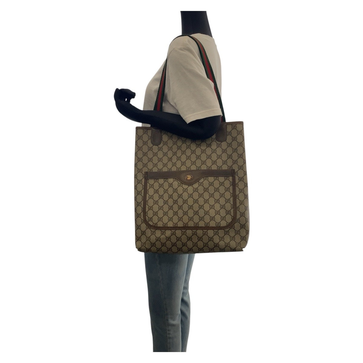 GUCCI Tote Bag 39 02 003 GG Supreme Canvas Brown Old Gucci Shelly Line Interlocking