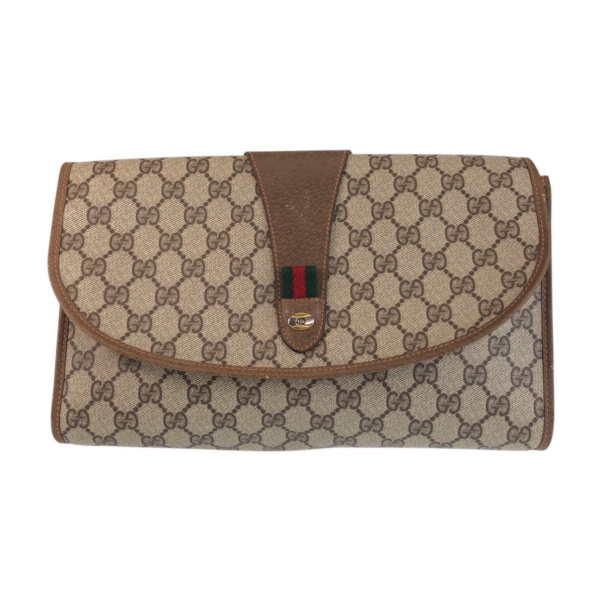 GUCCI Clutch bag 89 01 031 GG Supreme Canvas Beige Brown Gold Metal Sherry Line Old Gucci