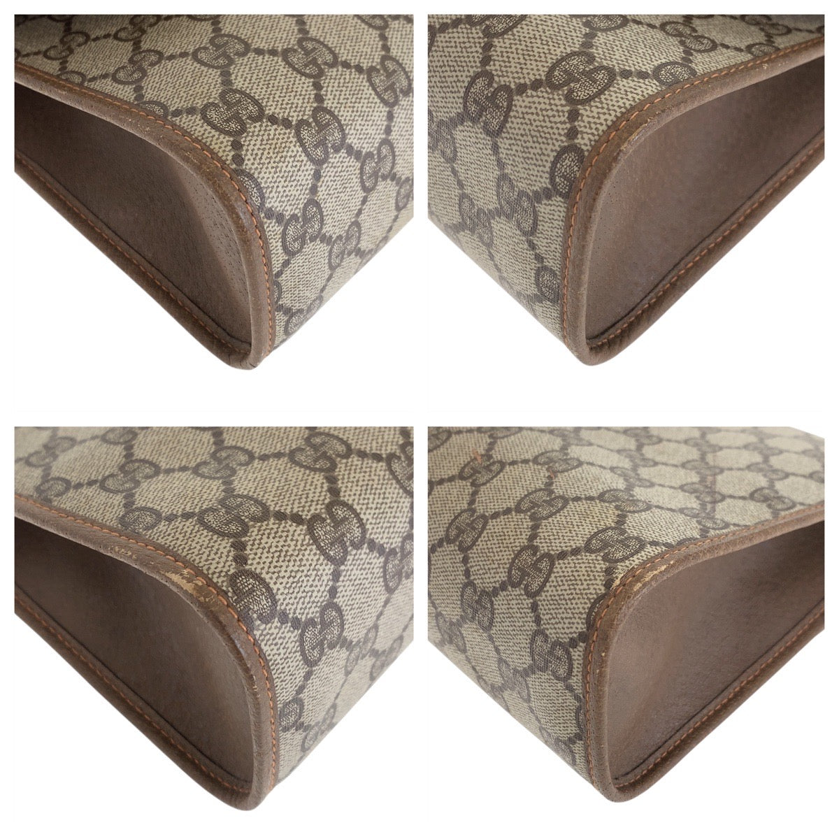 GUCCI Clutch bag 89 01 031 GG Supreme Canvas Beige Brown Gold Metal Sherry Line Old Gucci